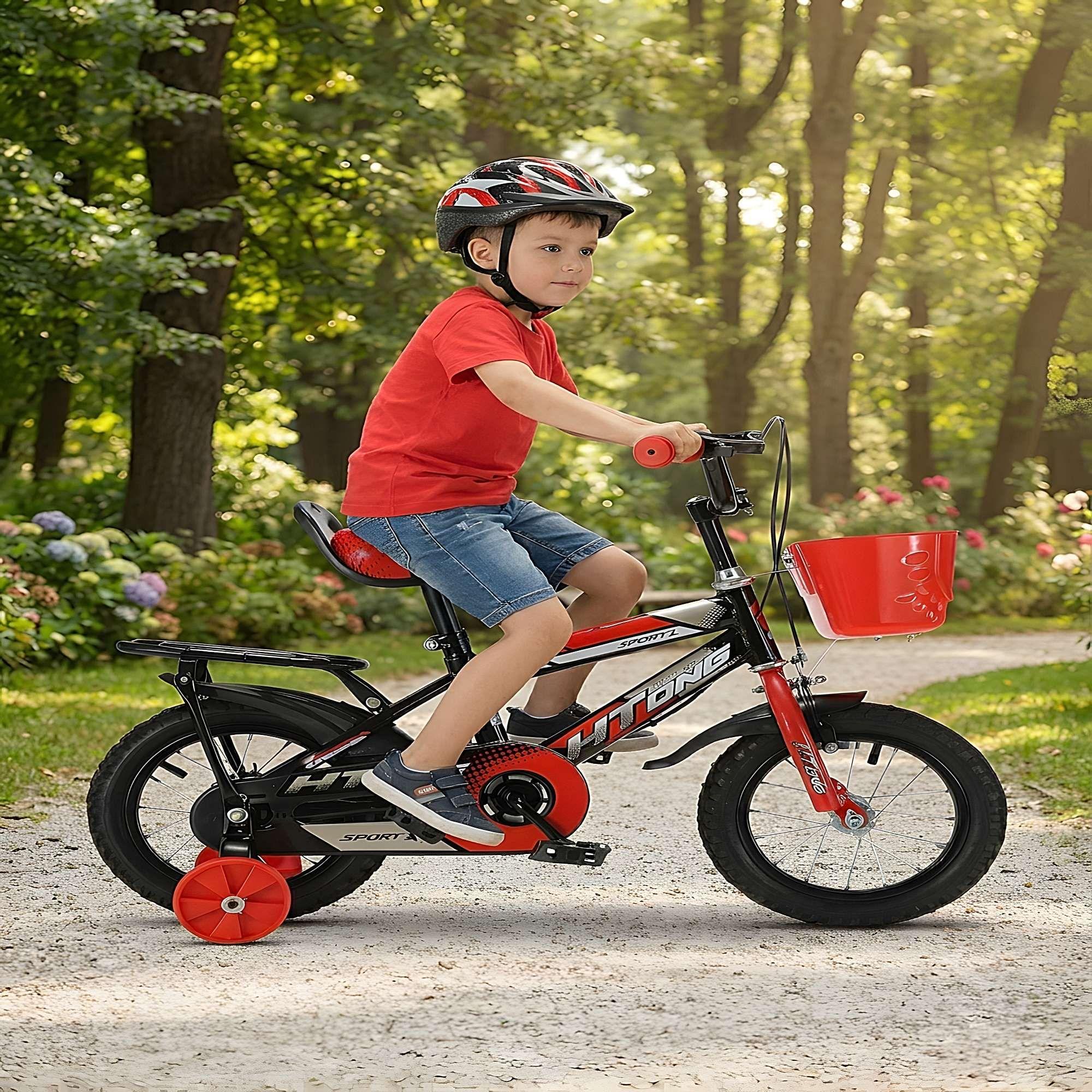 BICICLETA PARA NIÑOS ARO 12 CON RUEDITAS MAS KIT DE SEGURIDAD ROJO-2