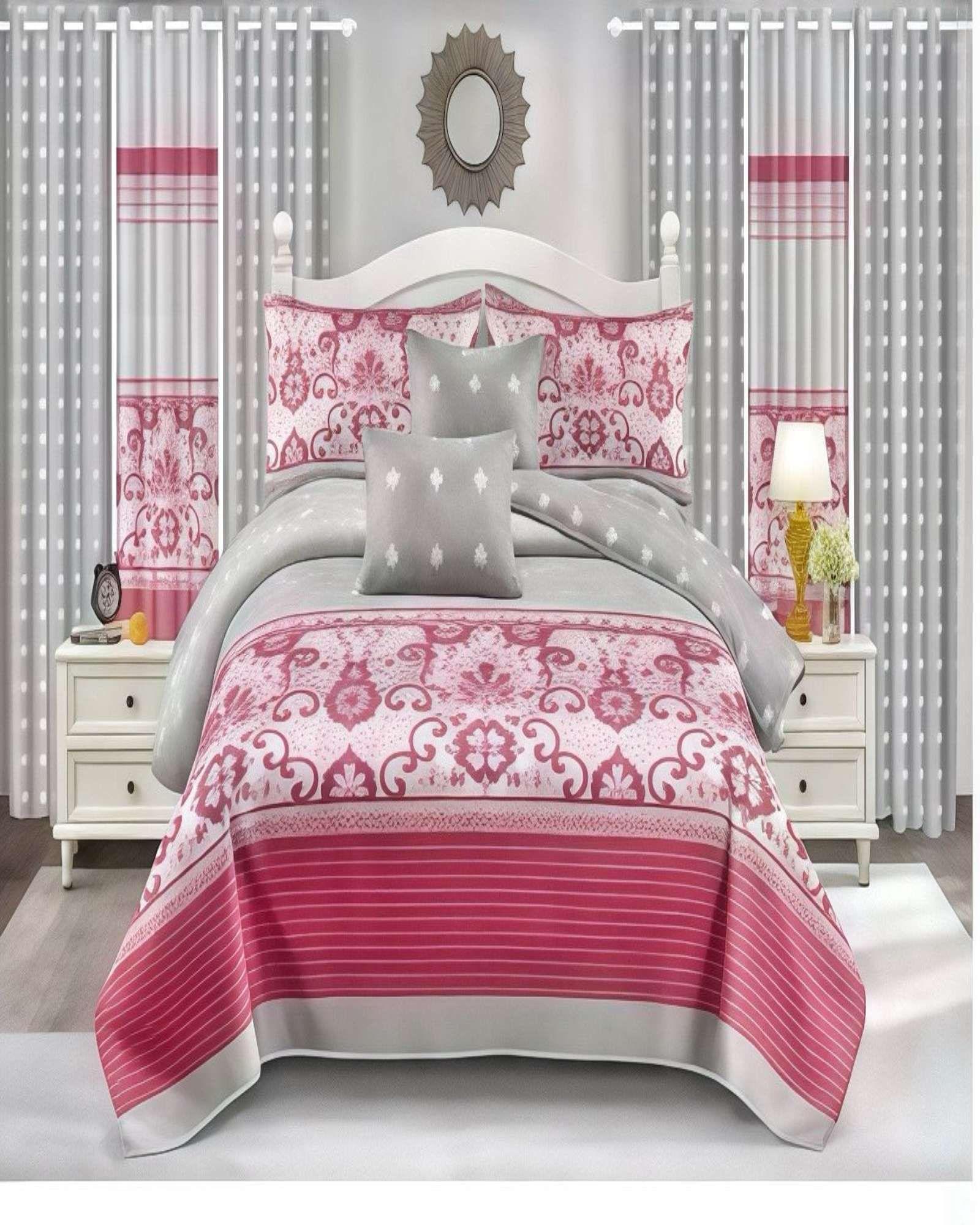 SET DE CAMA DE 9 PIEZAS INCLUYE CUBRECAMA MAS JUEGO DE SABANAS MAS CORTINAS 04-3