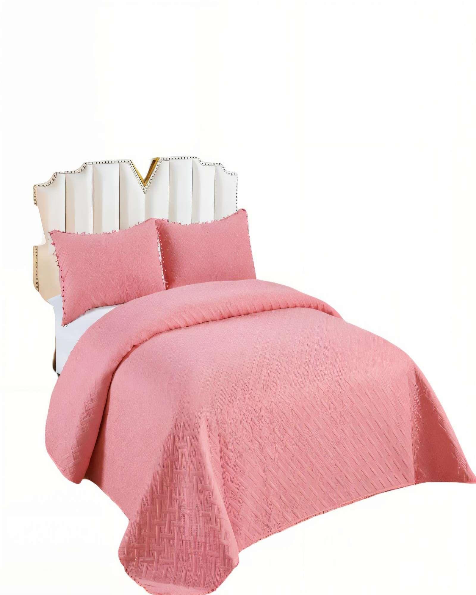 CUBRECAMA DE VERANO UNICOLOR CON POMPON PYM COLOR ROSADO-1