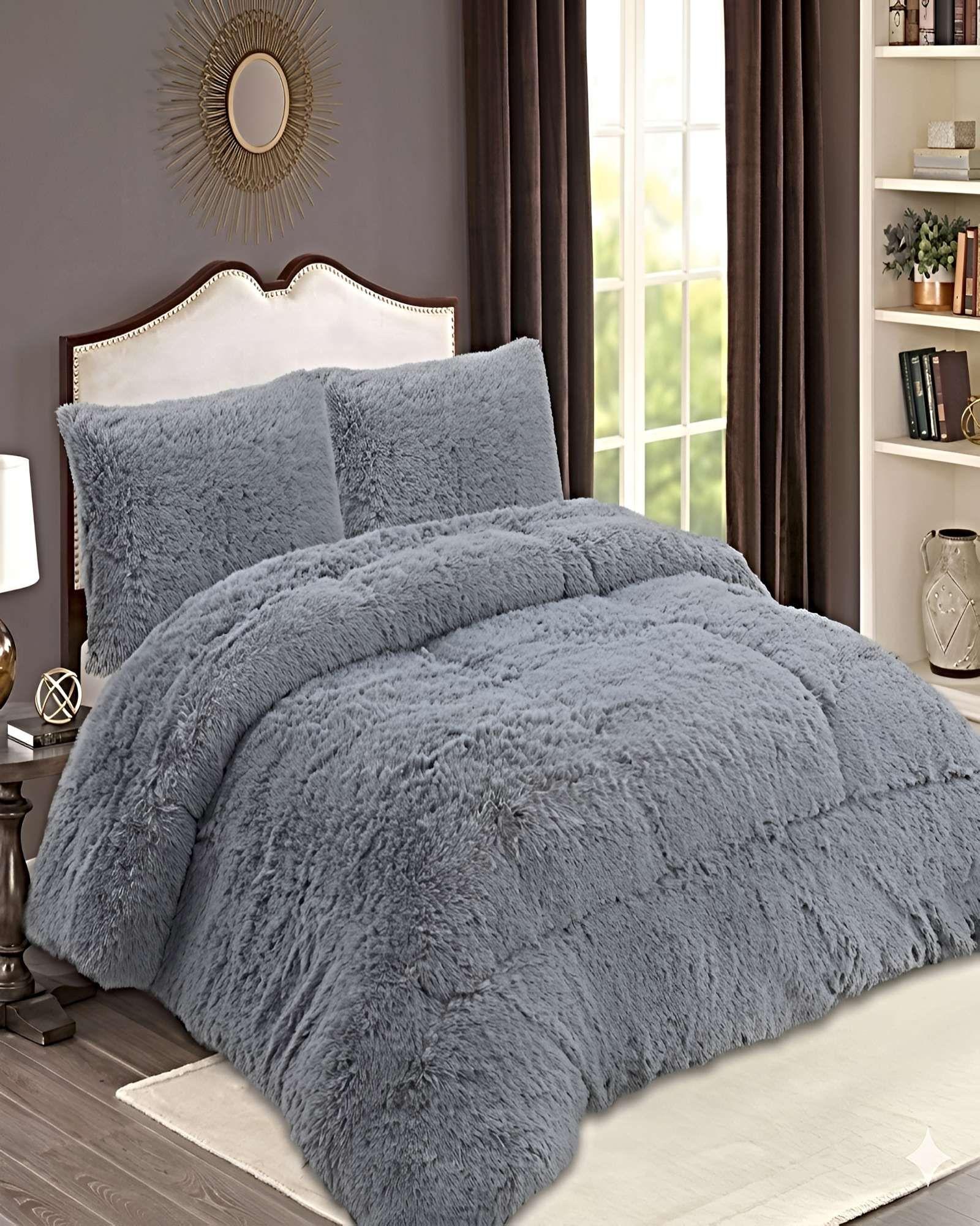SET COBERTOR DE INVIERNO PELUDO KING 250X270CM GRIS-3