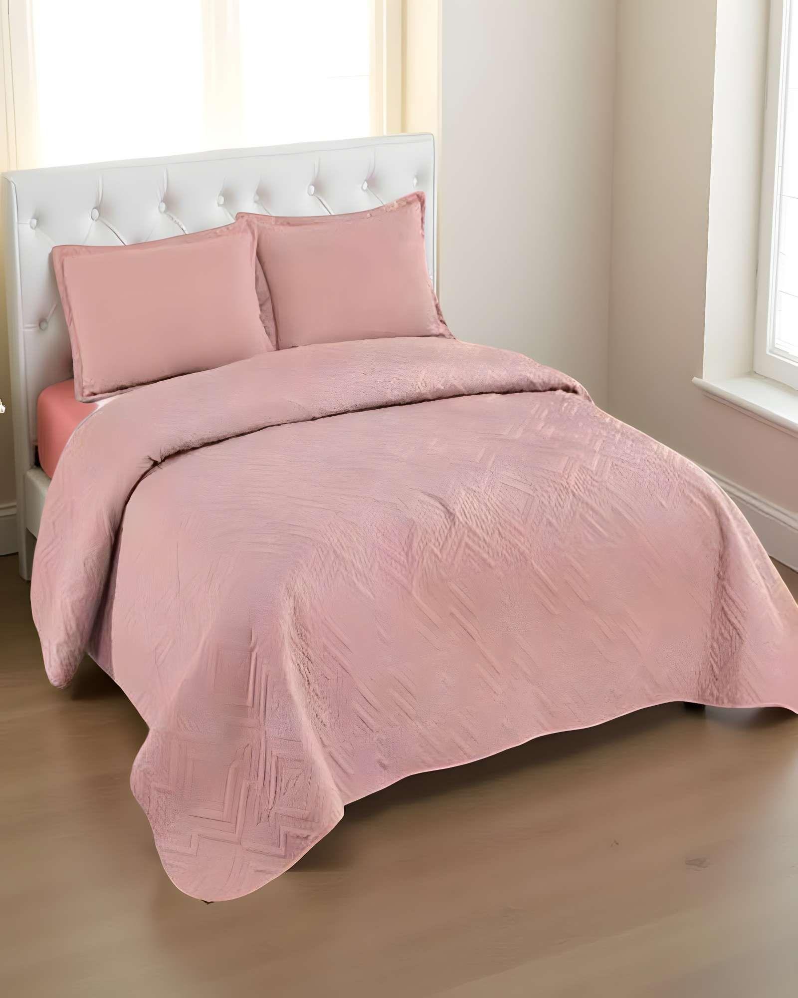 QUILT CUBRECAMA DE VERANO CON COLORES LISOS 2 PLAZAS ROSA-3