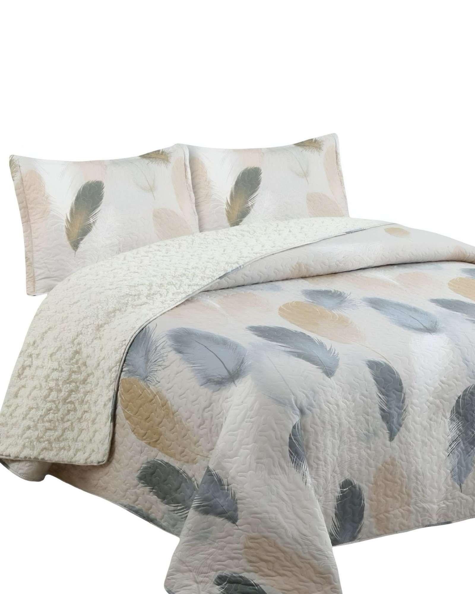 Quilt con sherpa 2 plaza beige J15-2