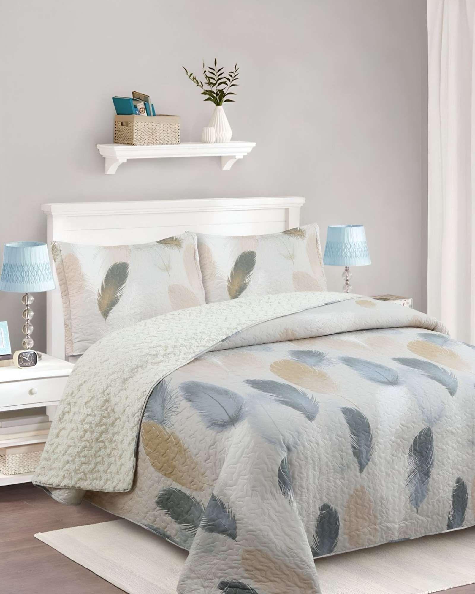 Quilt con sherpa 2 plaza beige J15-3