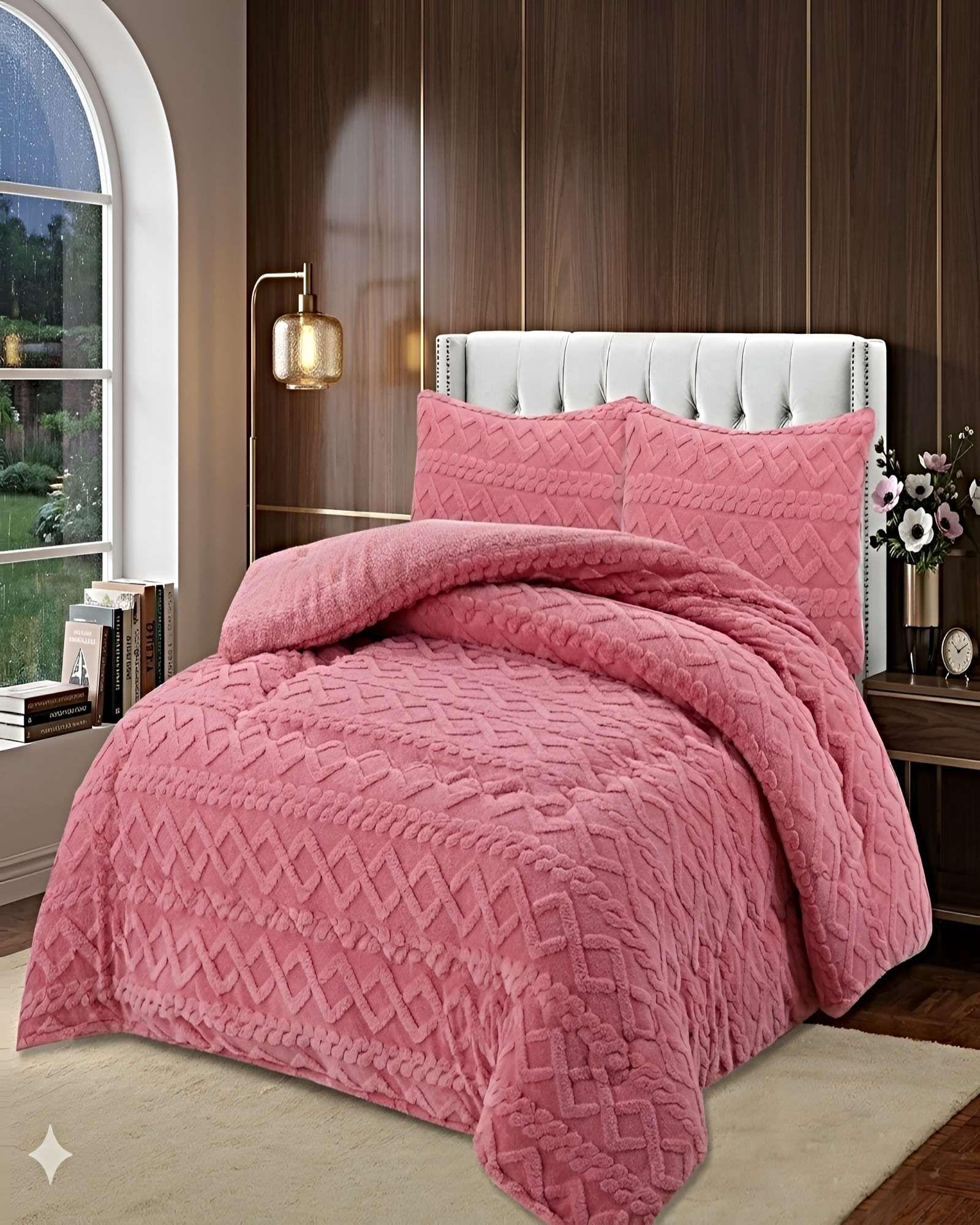 SET COBERTOR DE INVIERNO CON TEXTURA 1.5 PLAZA 180X200CM P ROSA-3