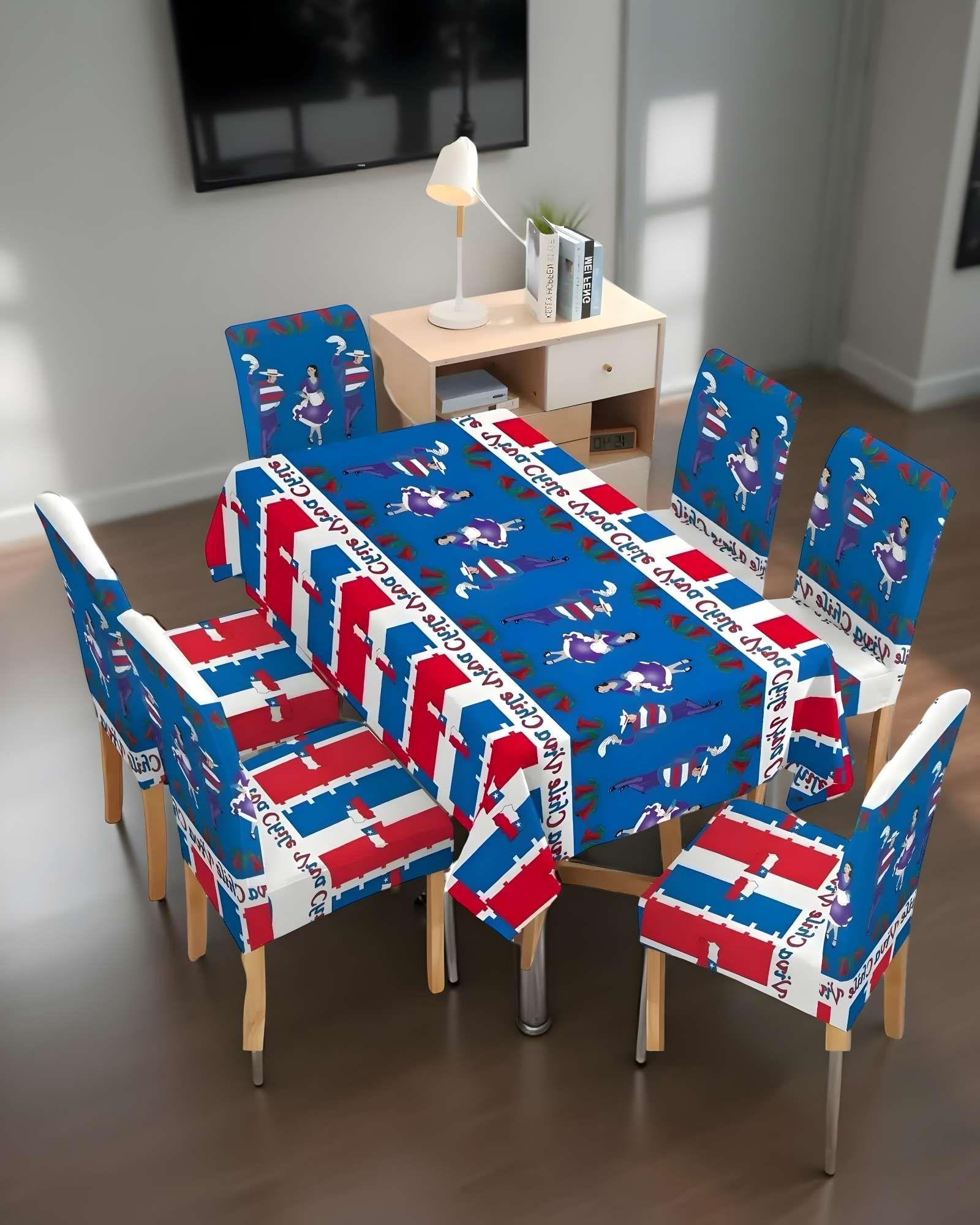 MANTEL FIESTAS PATRIAS DE TELA CON FUNDAS DE SILLAS ELASTICADAS M3-3