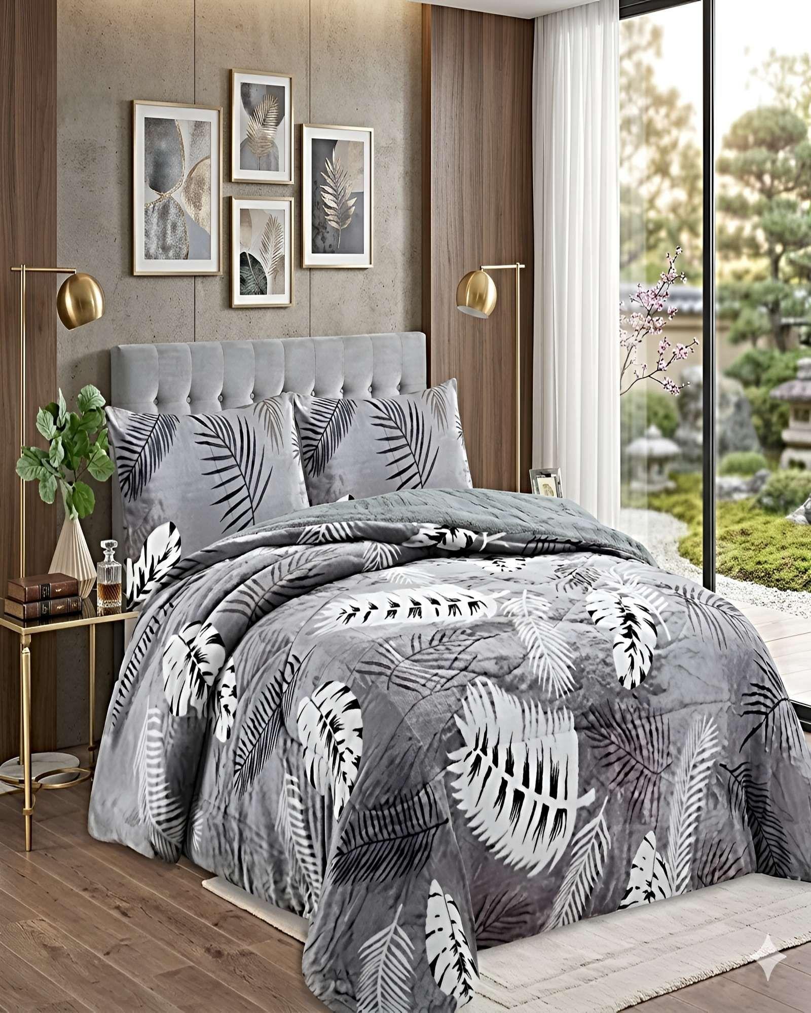 SET COBERTOR DE INVIERNO PLUSH 2 PLAZAS 230X250CM GRIS CLARO-3