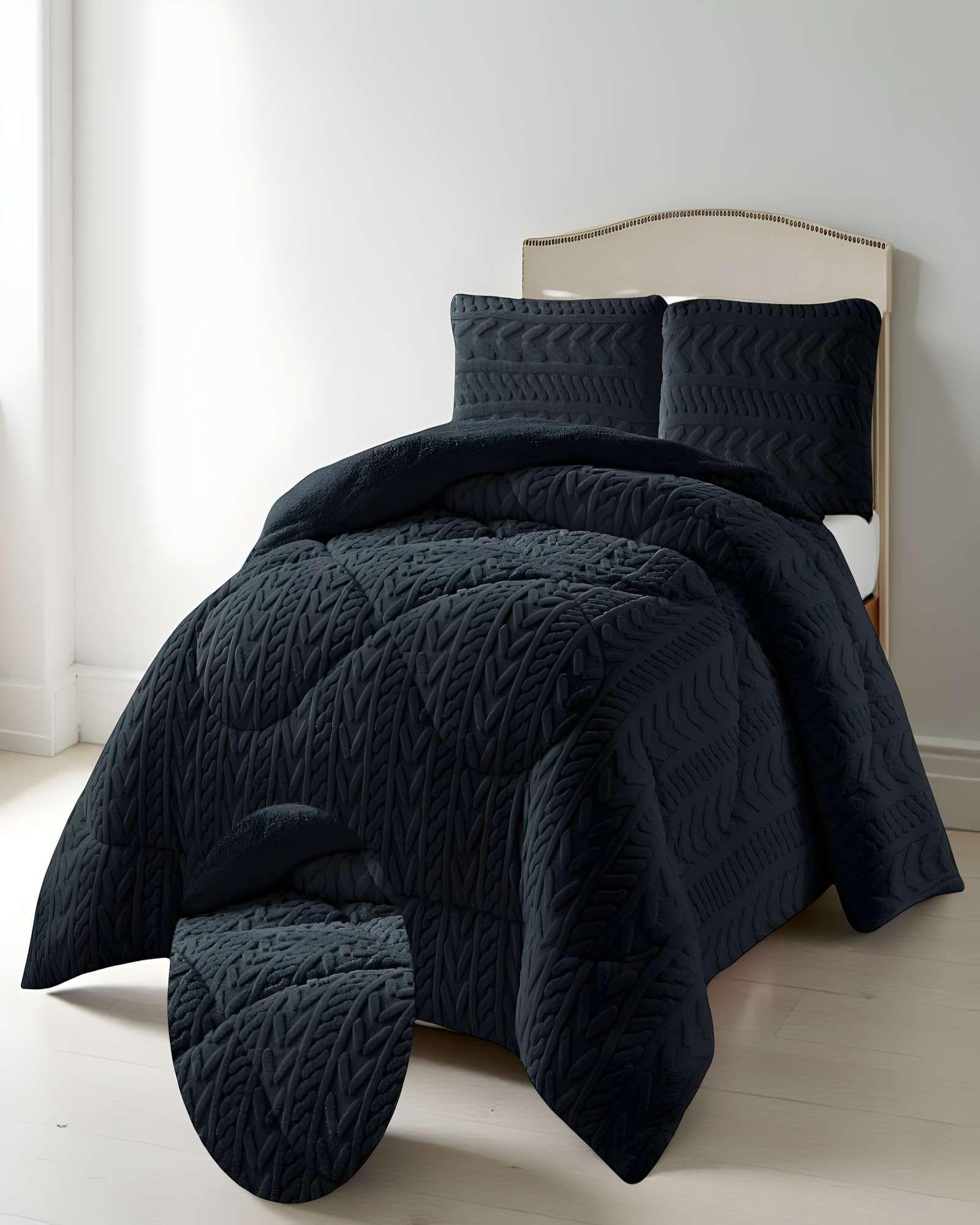 COBERTOR TEXTURIZADA DE INVIERNO DISEÑO 01 KING NEGRO-2