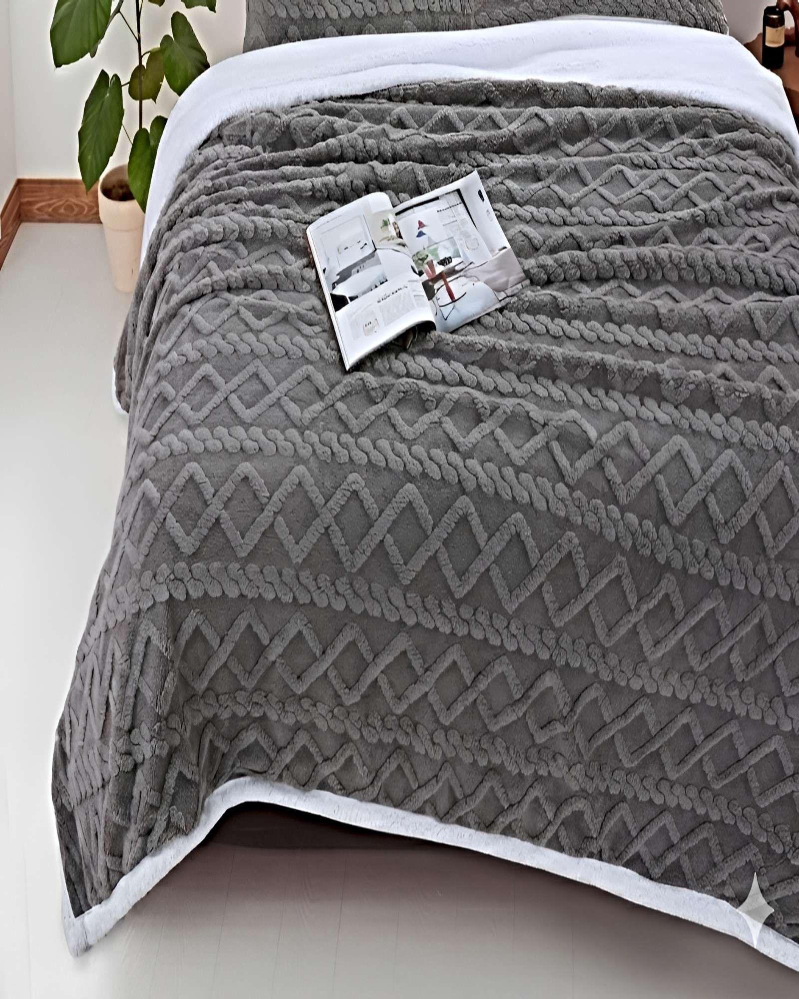 FRAZADA CON SHERPA TEXTURIZADA TEXTURIZADA 2 PLAZAS GRIS O.-2