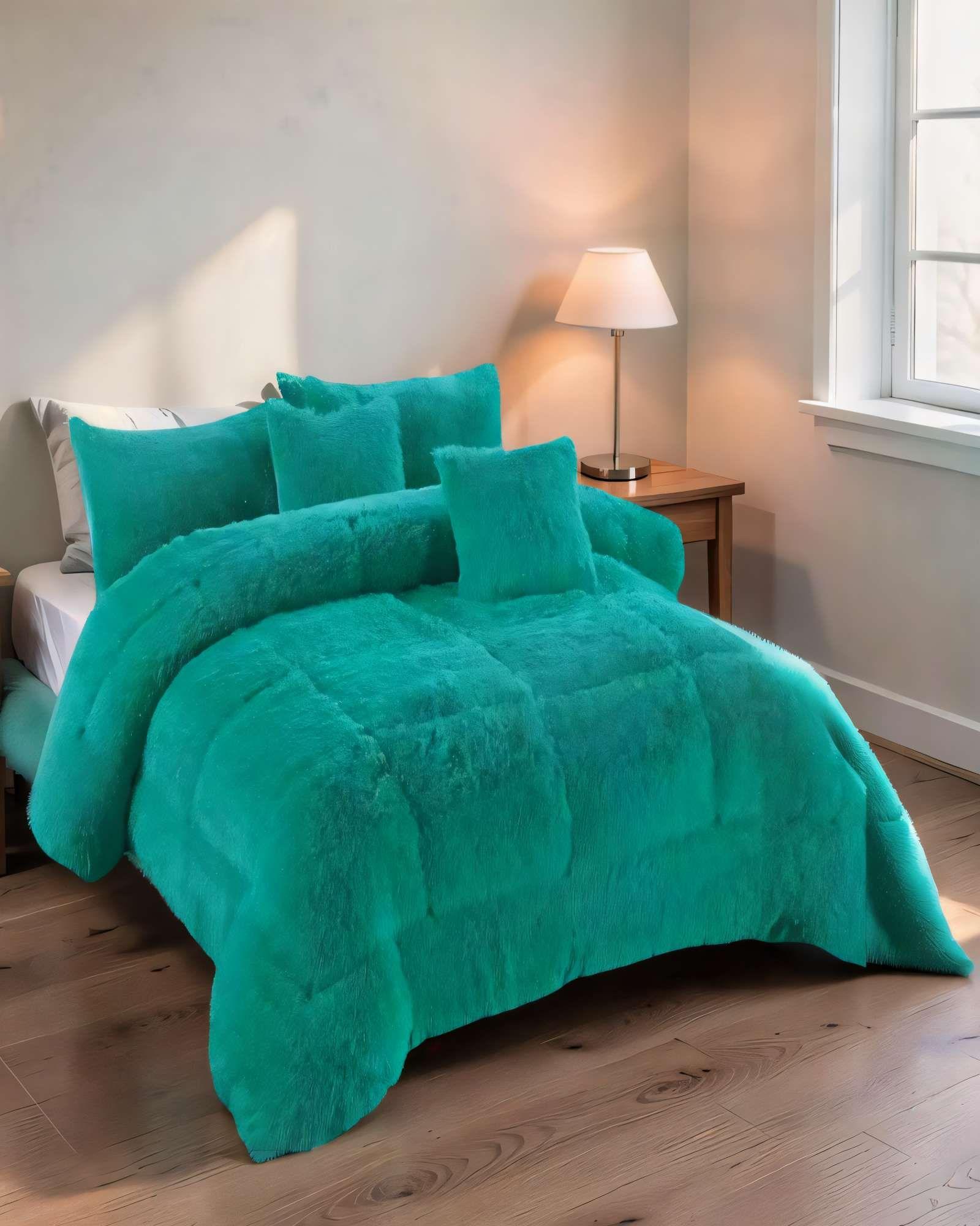 COBERTOR PELUDOS PREMIUM PLAZA Y MEDIA 180CM X 200CM COLOR VERDE-3