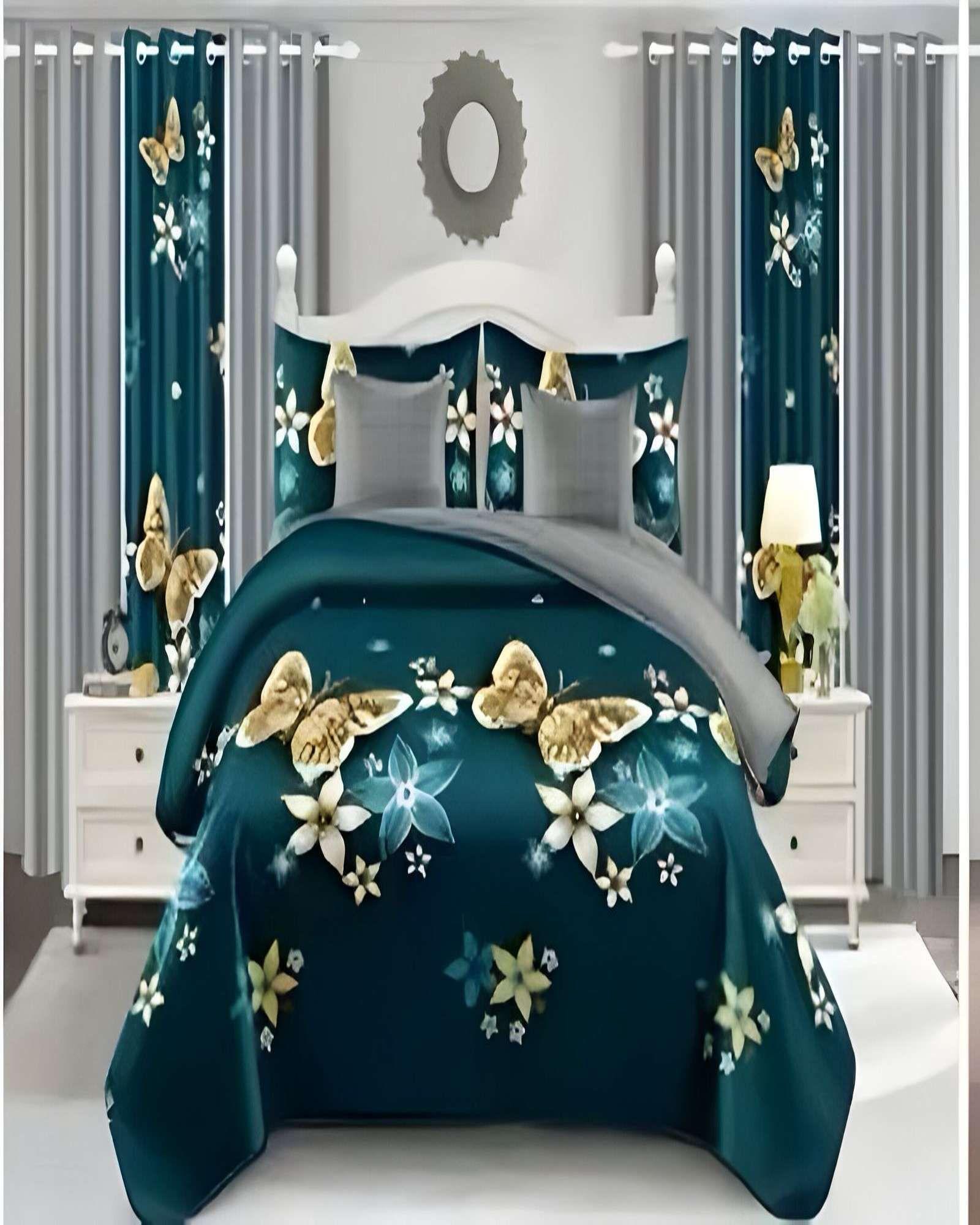 SET DE CAMA DE 9 PIEZAS INCLUYE CUBRECAMA MAS JUEGO DE SABANAS MAS CORTINAS 01-3