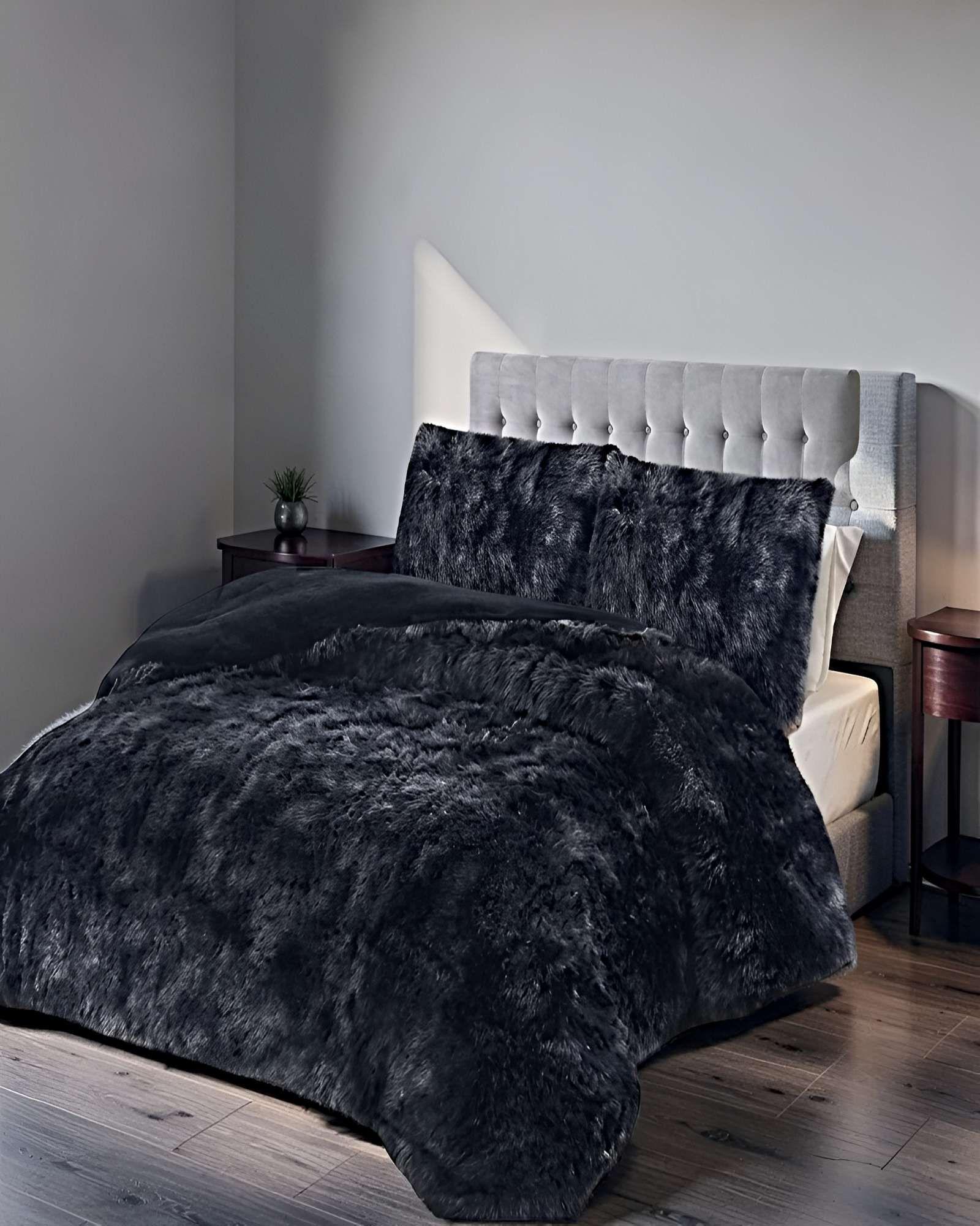 SET COBERTOR DE INVIERNO PELUDO 2 PLAZAS 230X250CM NEGRO-2