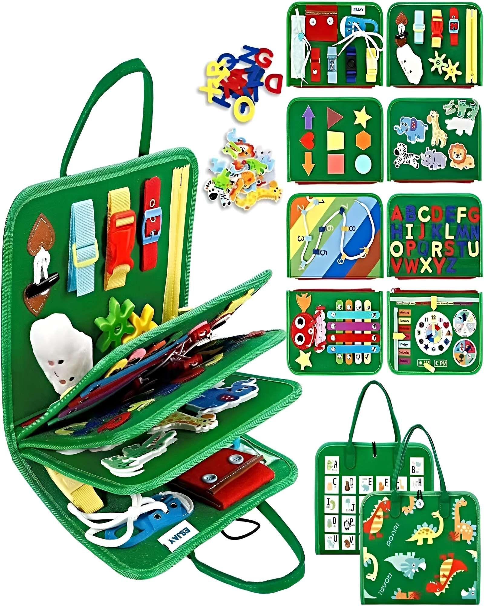 Tabla de Actividades 8 en 1: Juguete de Viaje para Niños verde-0