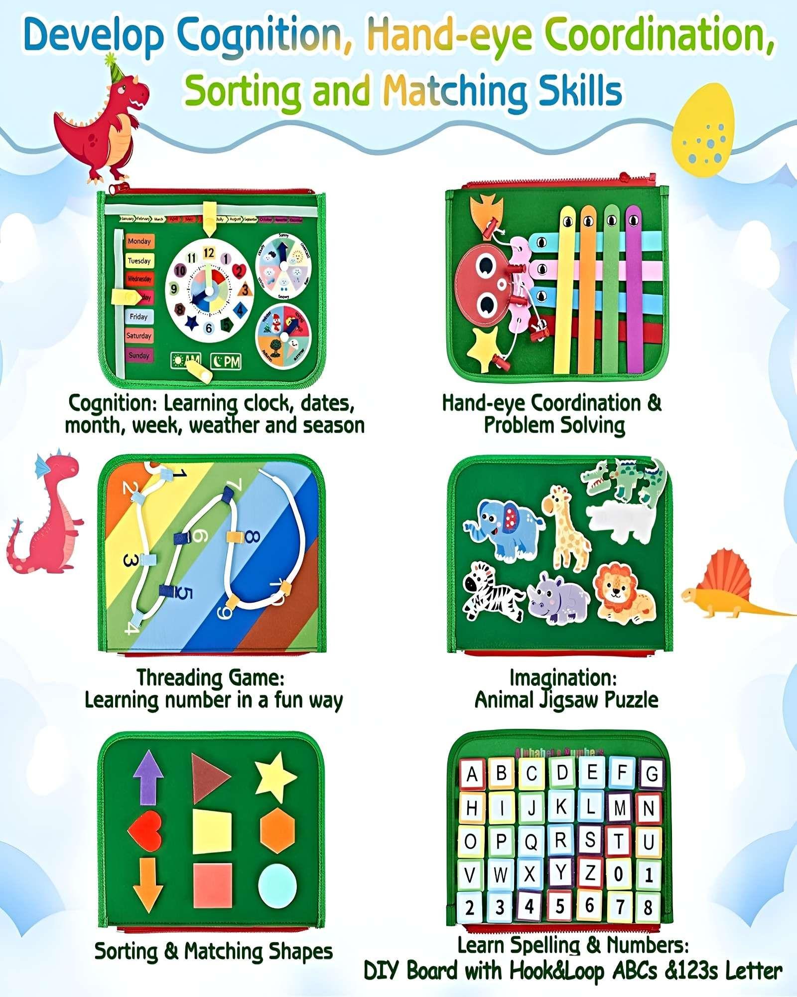 Tabla de Actividades 8 en 1: Juguete de Viaje para Niños verde-3