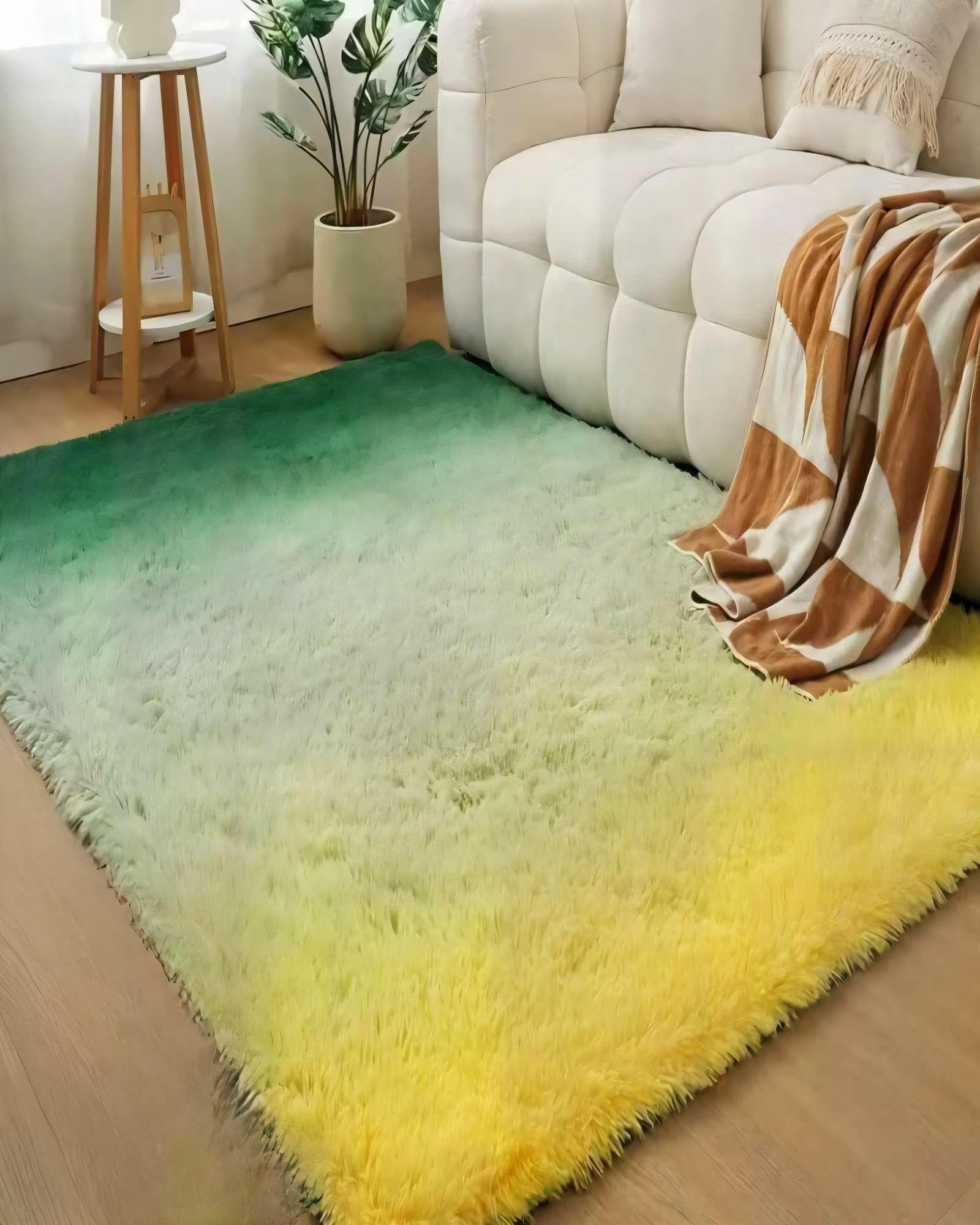 ALFOMBRA PELUDA 200X240   COLOR AMARILLO CON VERDE-2