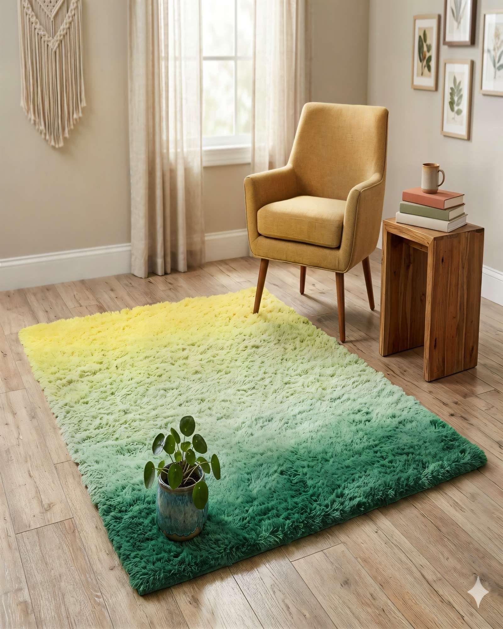 ALFOMBRA PELUDA 200X240   COLOR AMARILLO CON VERDE-3