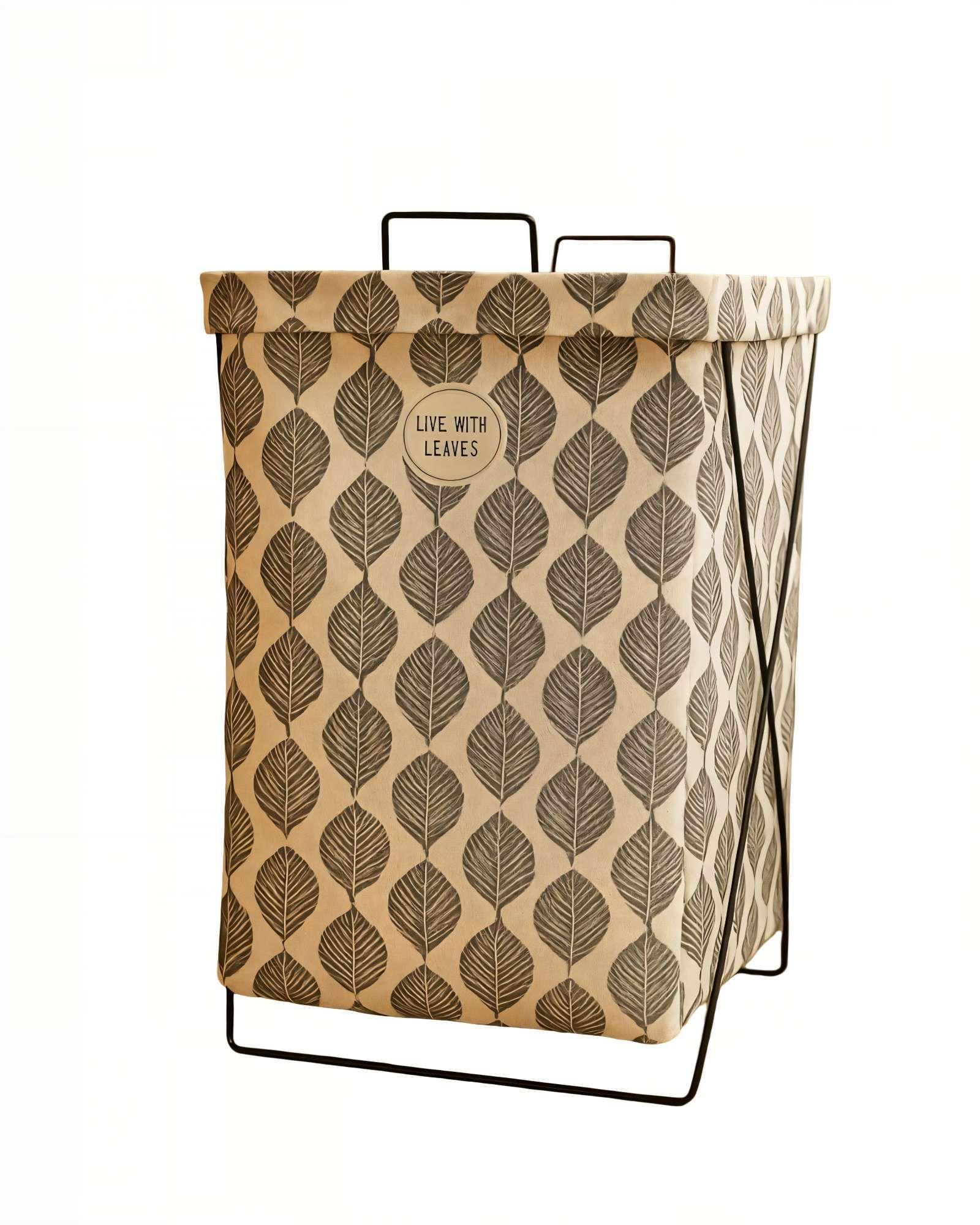 CESTA DE ROPA 36CMX59CM CON DISEÑO DE HOJAS-0