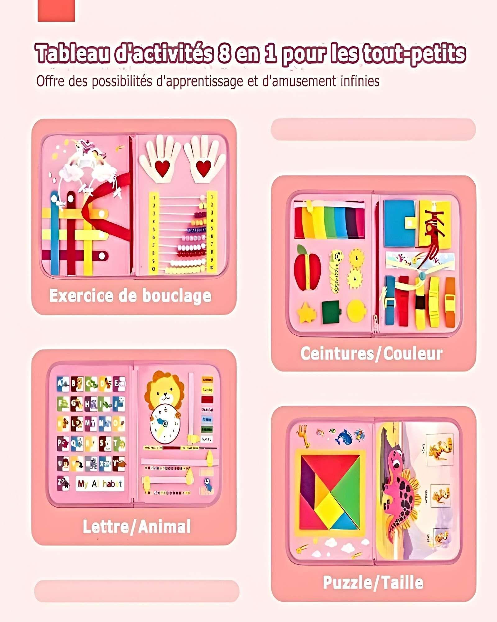 Tabla de Actividades 8 en 1: Juguete de Viaje para Niños rosa 2-2