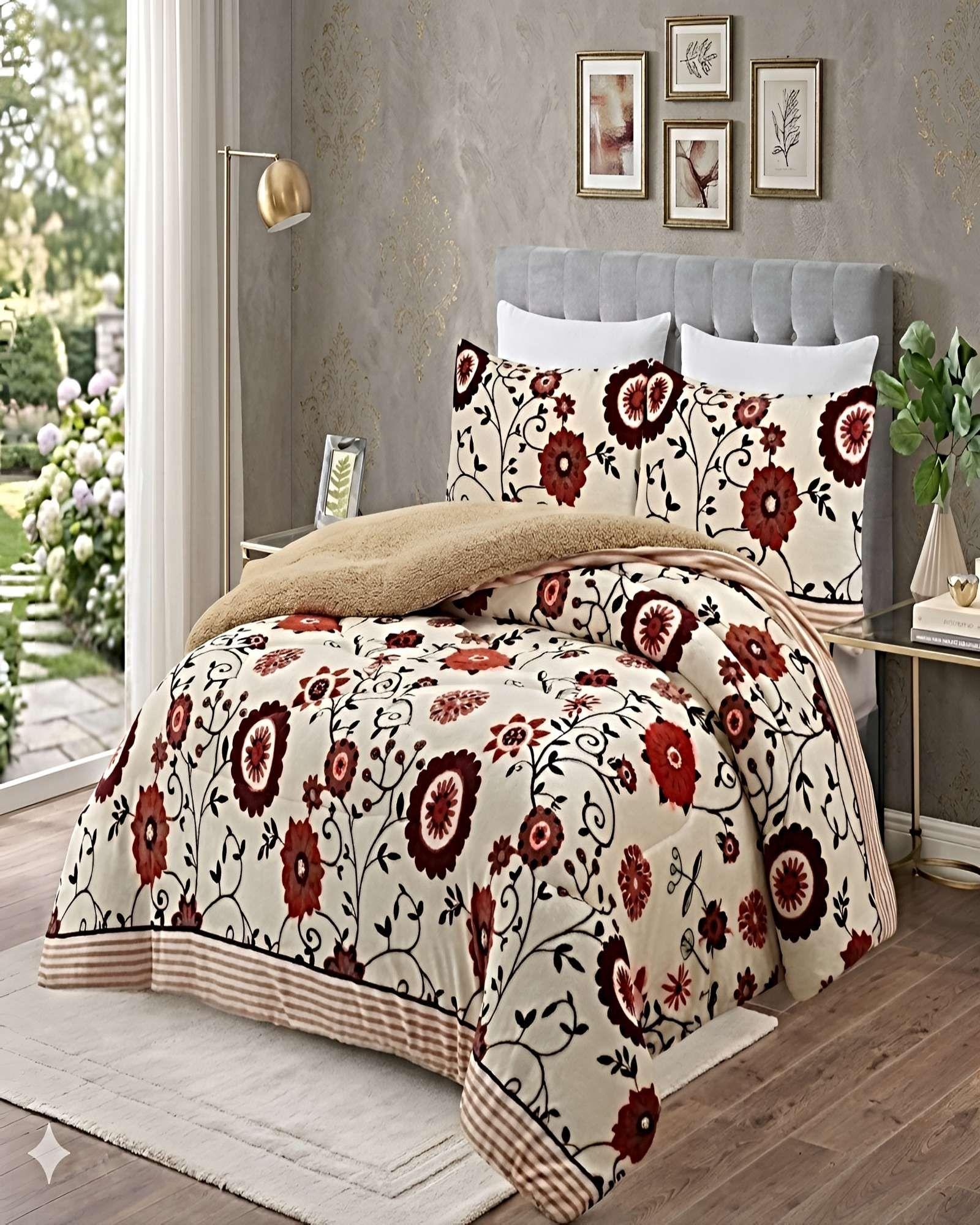 SET COBERTOR DE INVIERNO PLUSH 2 PLAZAS 230X250CM CAFÉ-3