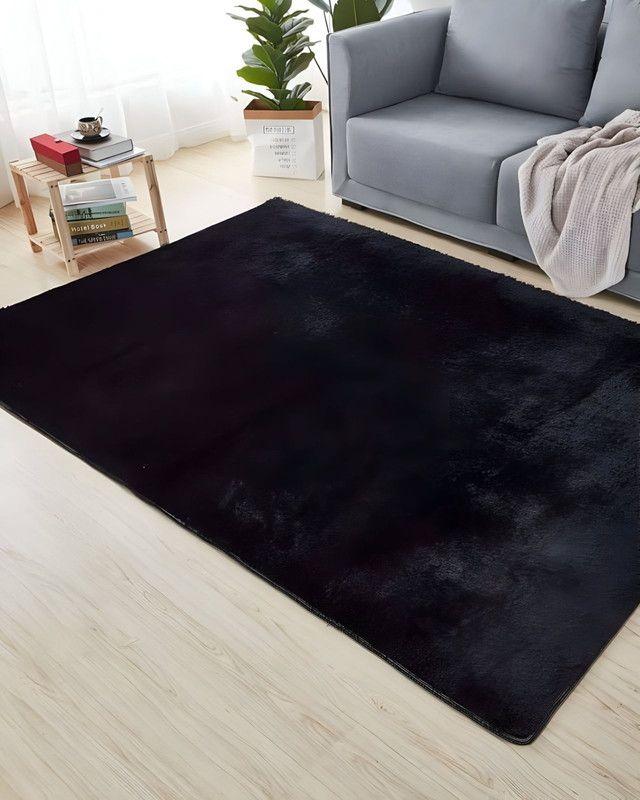 Alfombra peluda Suave 180 x 200 cm Primera Calidad Negro-0