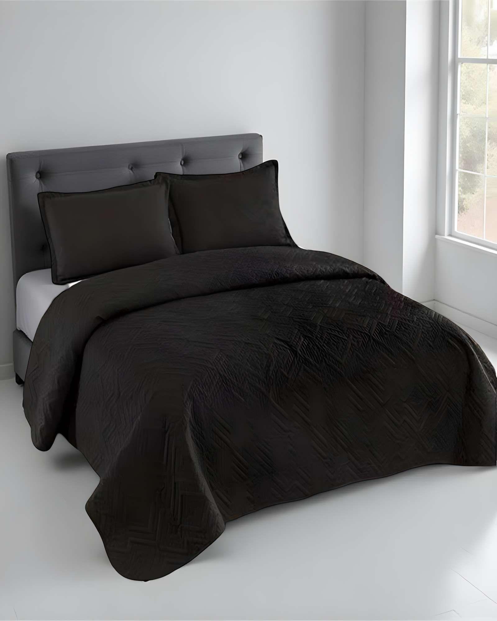 QUILT CUBRECAMA DE VERANO CON COLORES LISOS SUPER-KING NEGRO-3