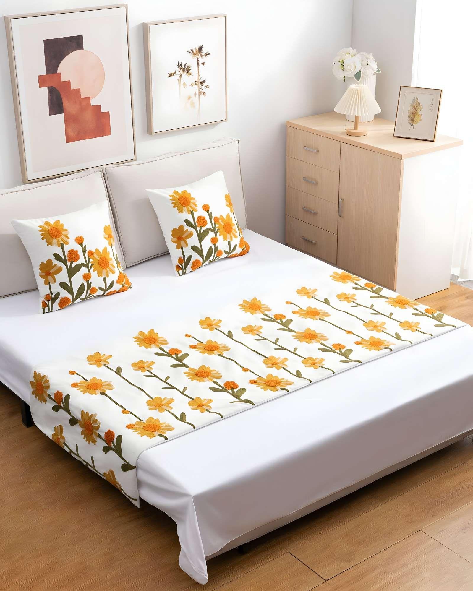 SET DE PIECERA BORDADA CON DOS FUNDAS BLANCO 07-2