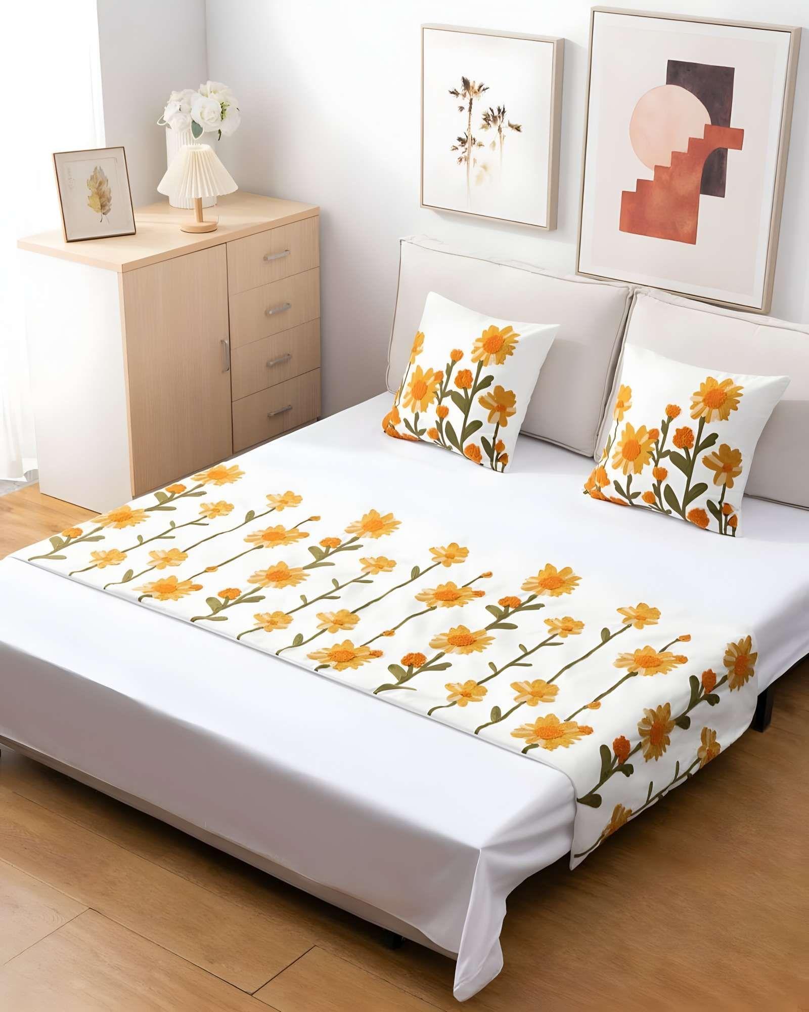 SET DE PIECERA BORDADA CON DOS FUNDAS BLANCO 07-3