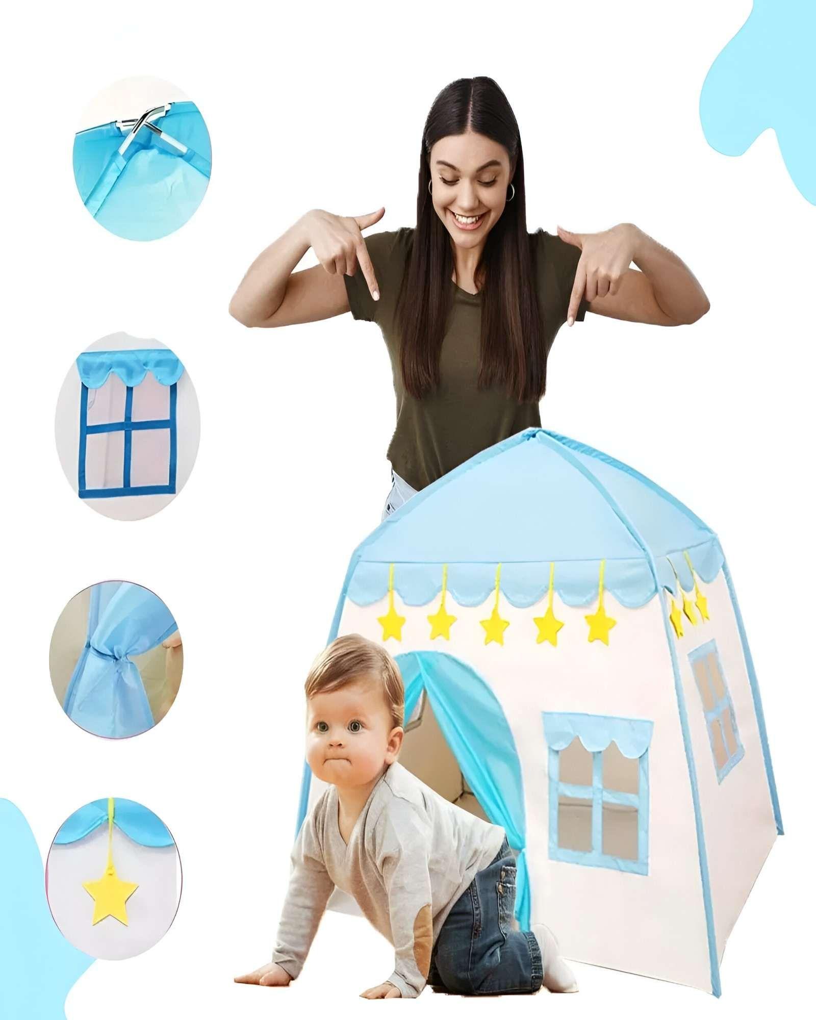 CARPA CON FORMA DE CASA PARA NIÑO CELESTE-3