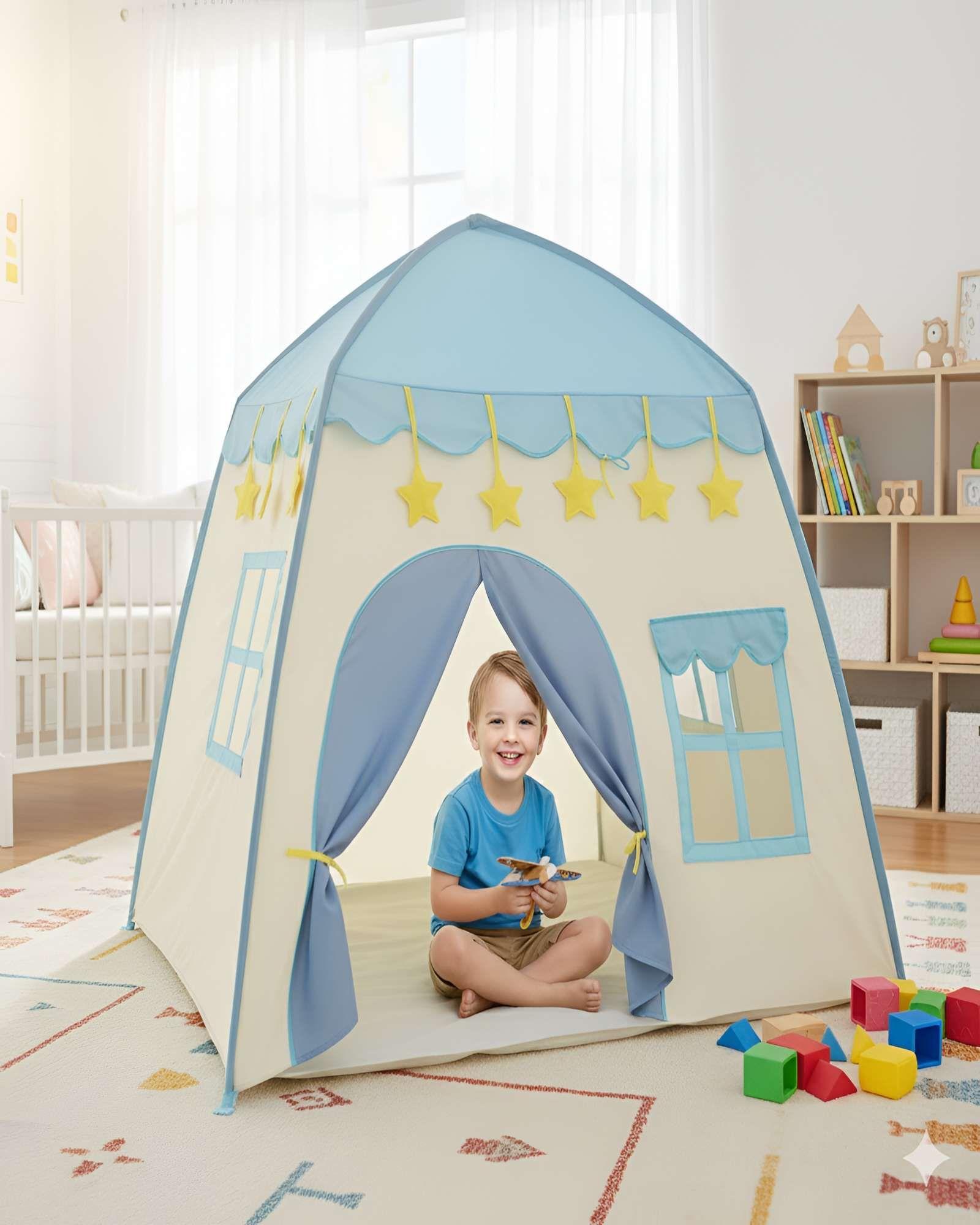 CARPA CON FORMA DE CASA PARA NIÑO CELESTE-4