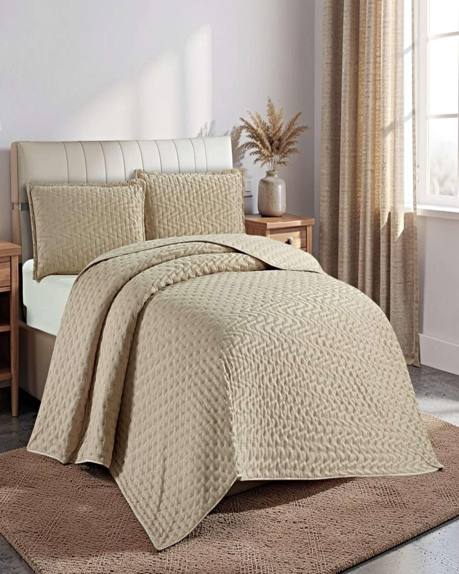 CUBRECAMA SEMI ACOLCHADO DELGADO 2 PLAZAS 230X250 CM BEIGE 01-3