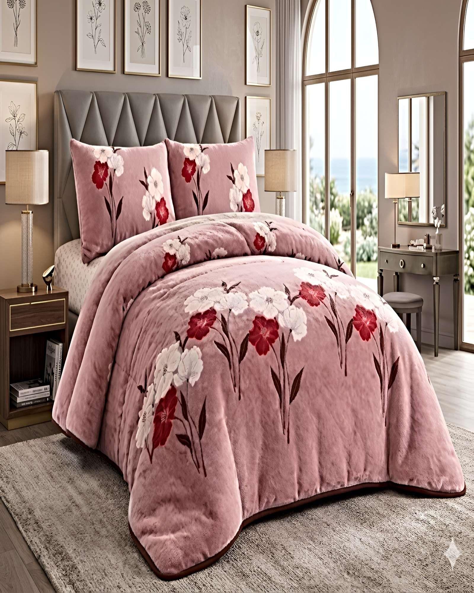SET COBERTOR DE INVIERNO PLUSH 2 PLAZAS 230X250CM ROSA 2-2