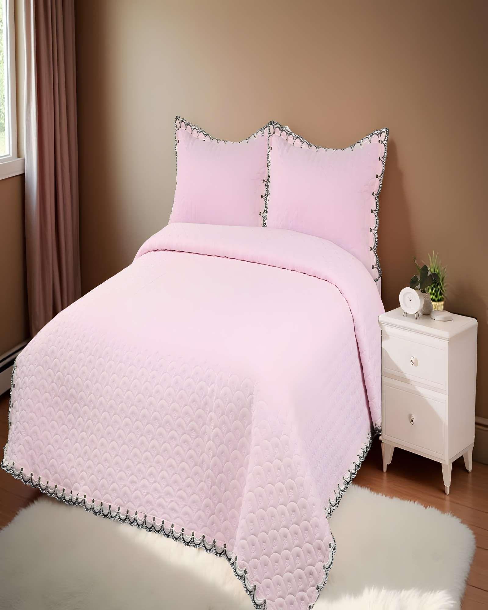 QUILT CUBRECAMA DE VERANO BORDADO 2 PLAZAS ROSA-2