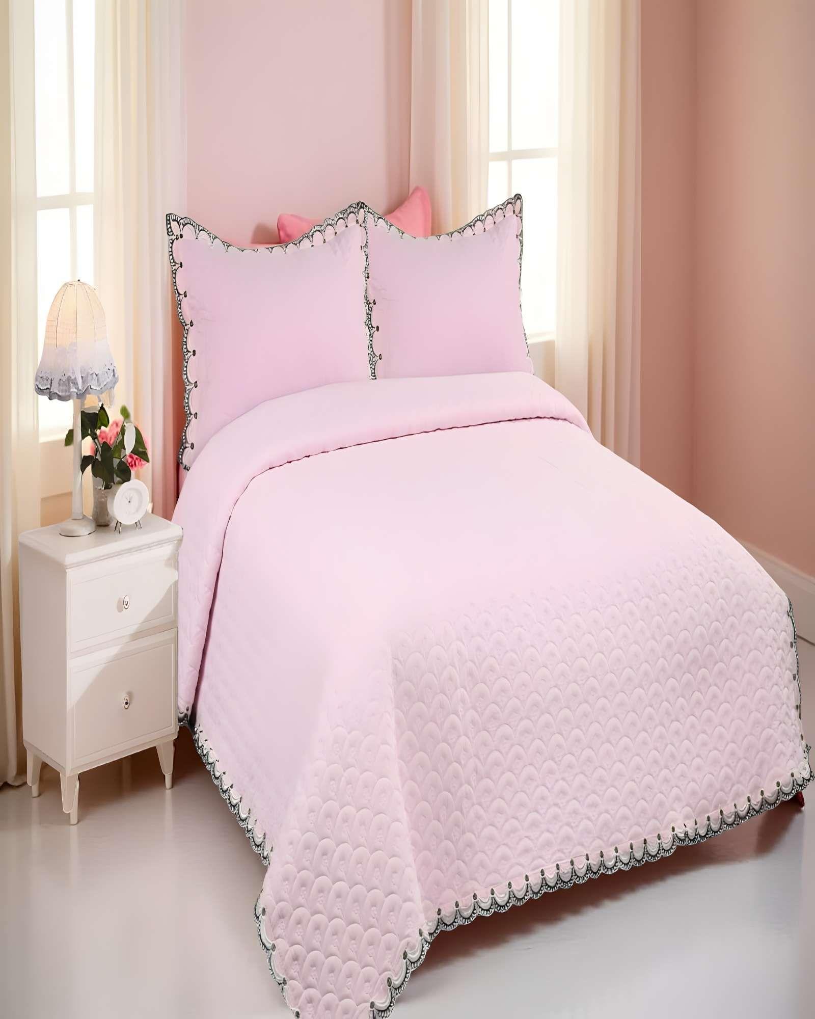 QUILT CUBRECAMA DE VERANO BORDADO 2 PLAZAS ROSA-3