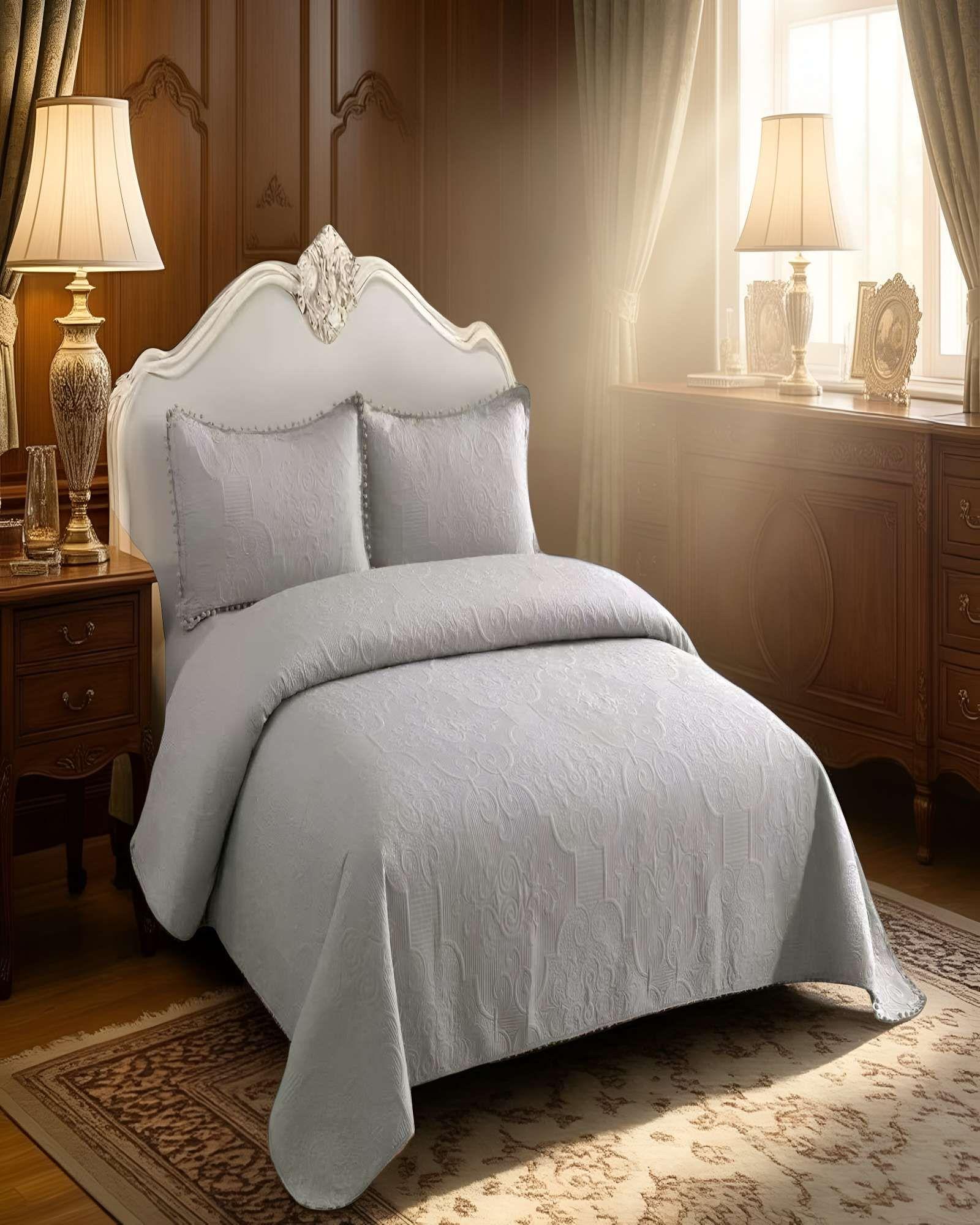 QUILT CUBRECAMA DE VERANO KING CON POMPON COLOR GRIS-3