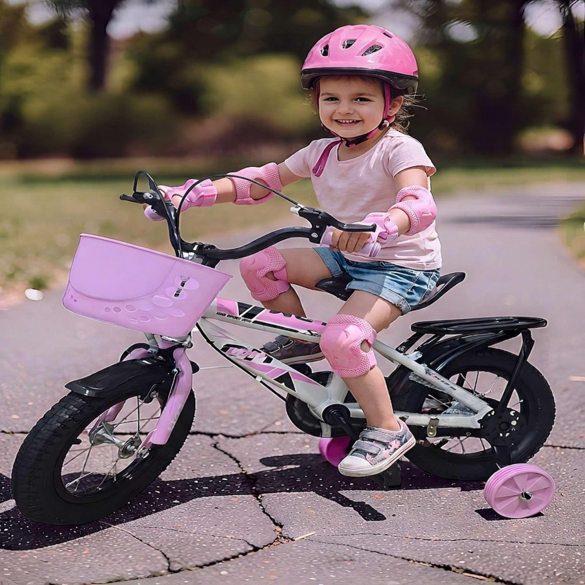 BICICLETA PARA NIÑOS ARO 12 CON RUEDITAS MAS KIT DE SEGURIDAD ROSA PASTEL-3
