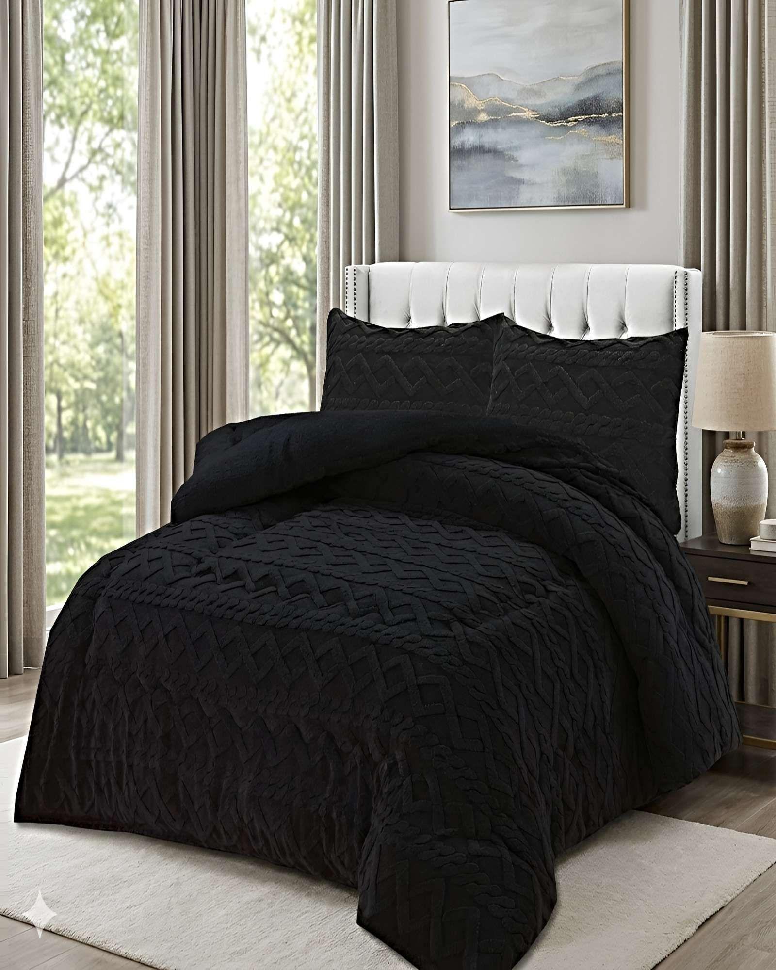 SET COBERTOR DE INVIERNO CON TEXTURA 2 PLAZAS 230X250CM NEGRO-3
