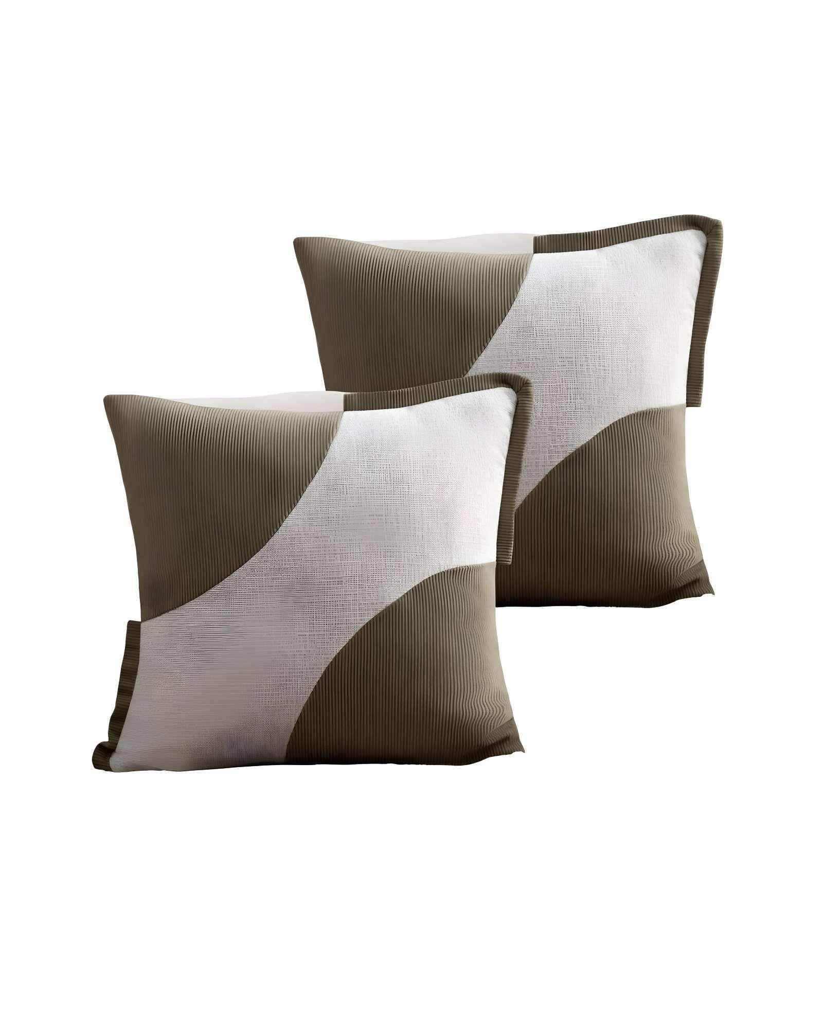 SET DE 2 FUNDAS DE COJINES DISEÑO TELA PANA EMPALMADO 45CM X 45 CM VERDE OLIVA-2