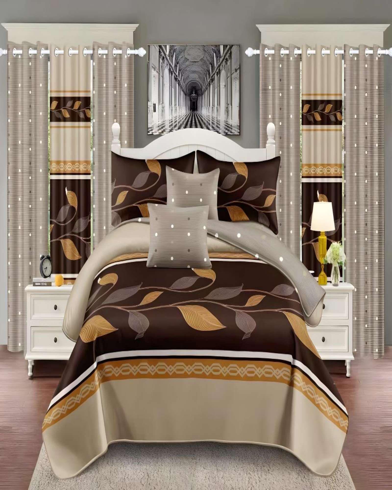 SET DE CAMA DE 9 PIEZAS INCLUYE CUBRECAMA MAS JUEGO DE SABANAS MAS CORTINAS 10-3