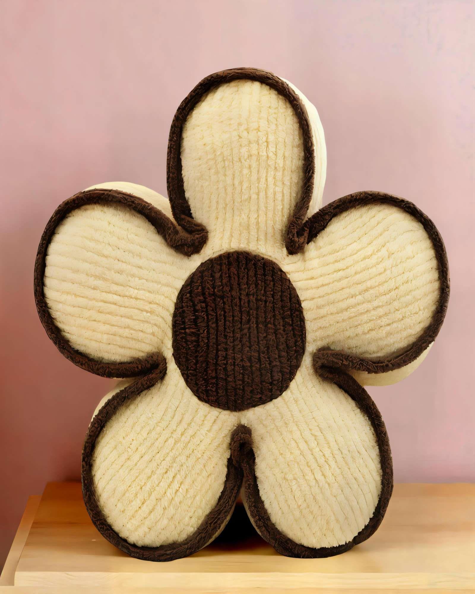 PACK DE COJIN DECORATIVO EN FORMA DE FLOR COLOR BEIGE CON BORDE MARRON -2