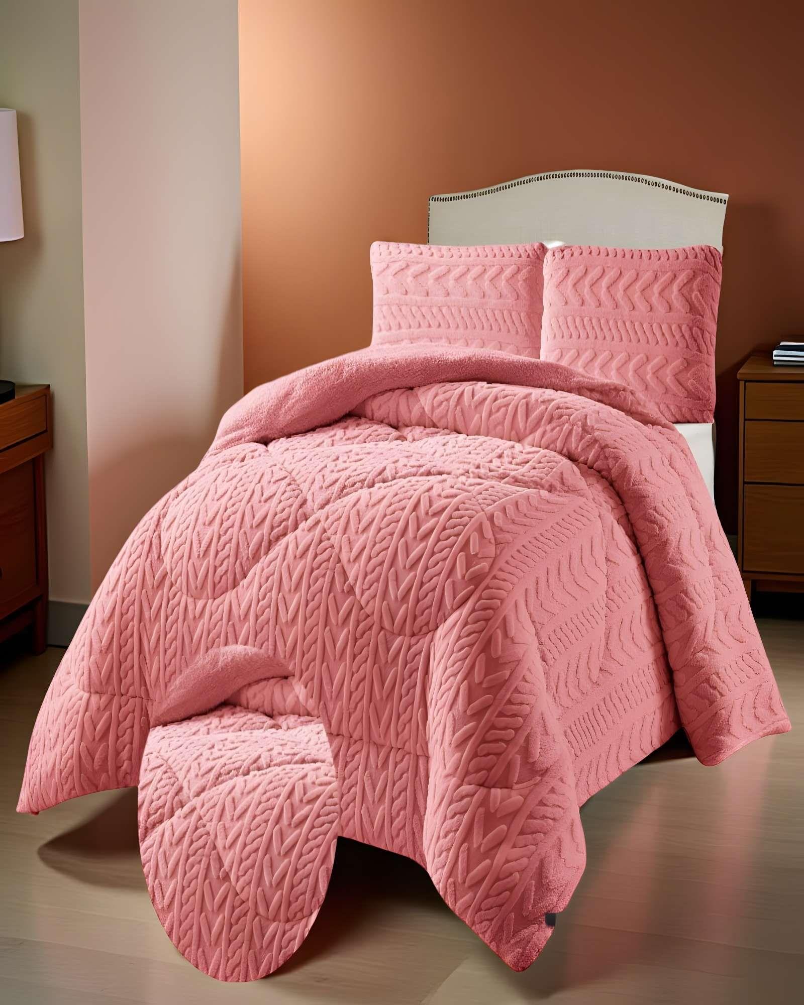 COBERTOR TEXTURIZADA DE INVIERNO DISEÑO 01 2 PLAZAS ROSA-2