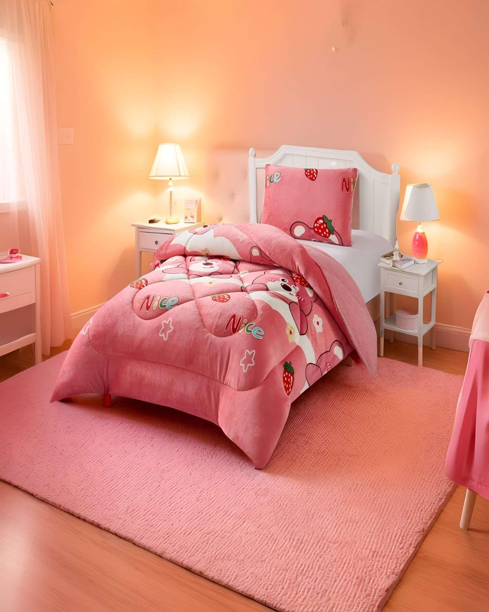 COBERTOR CON CHIPORRO PLUSH PLAZA Y MEDIA 180X200CM ROSA C5-2