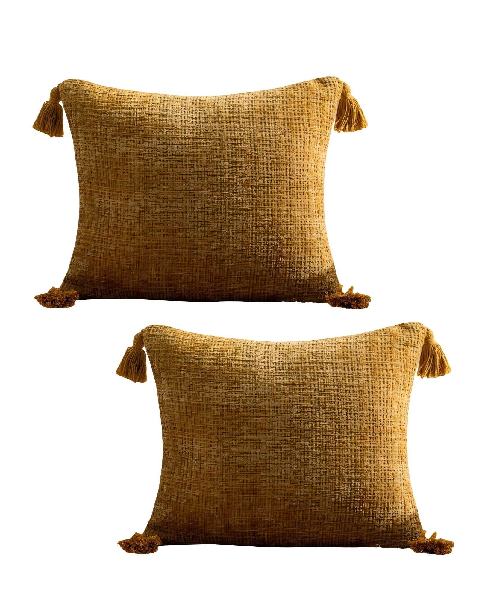 PACK DE 2 FUNDAS DE COJIN CHENILLE CON BORLAS 45X45 AMARILLO-0