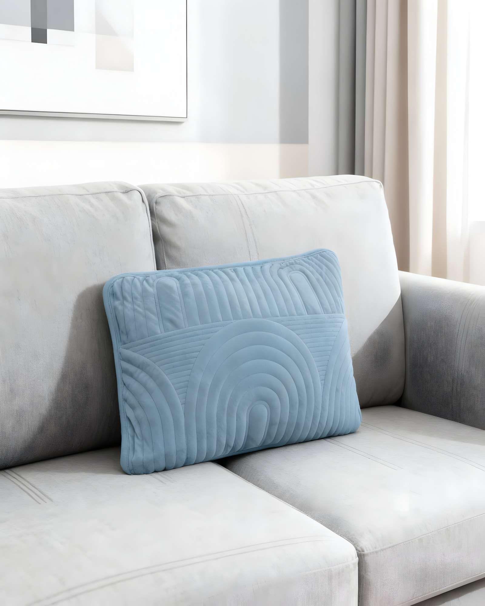 SET DE 4 FUNDAS DE COJIN SERIE ARCO 30X50 CM CELESTE-3