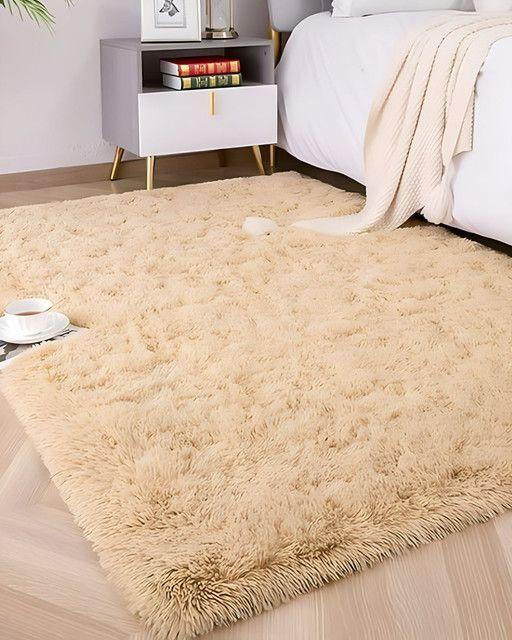Alfombra peluda Suave 240 x 200 cm Primera Calidad Beige-3
