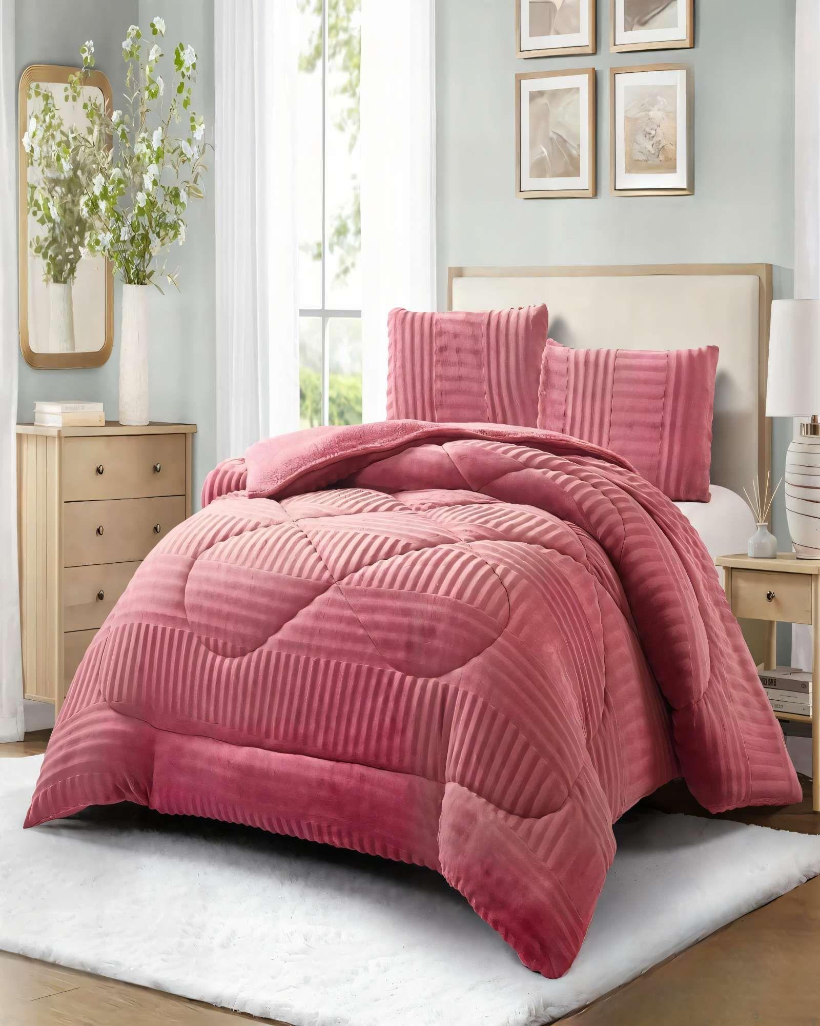 COBERTOR DE PELUDOS LECHE CON TEXTURA  KING COLOR ROSADO-2