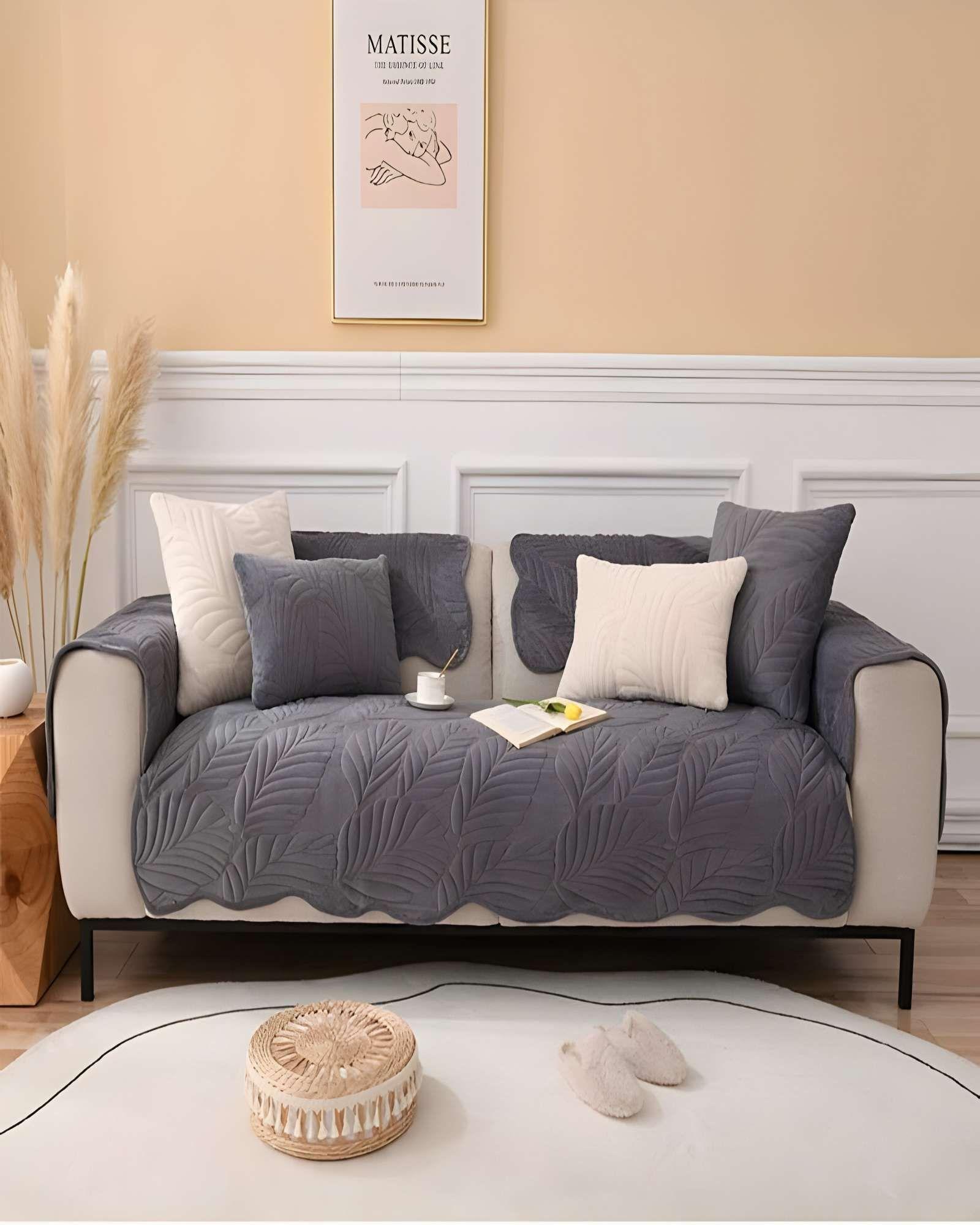 FUNDA DE SOFA DE 5 PIEZAS CON RELIEVE GRIS-3