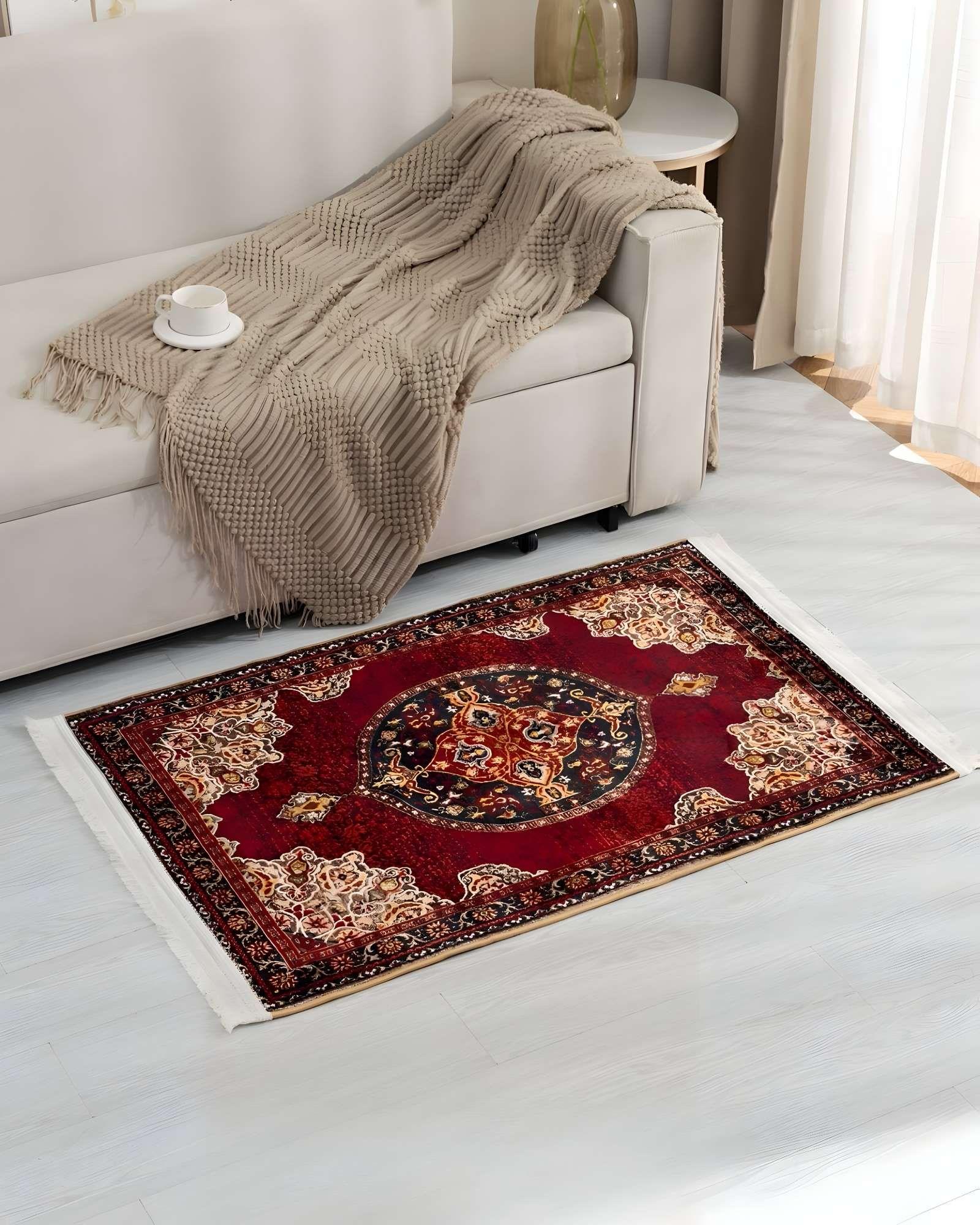 ALFOMBRA DECORATIVA CON FLEQUILLOS 80X120 ROJO P1-2