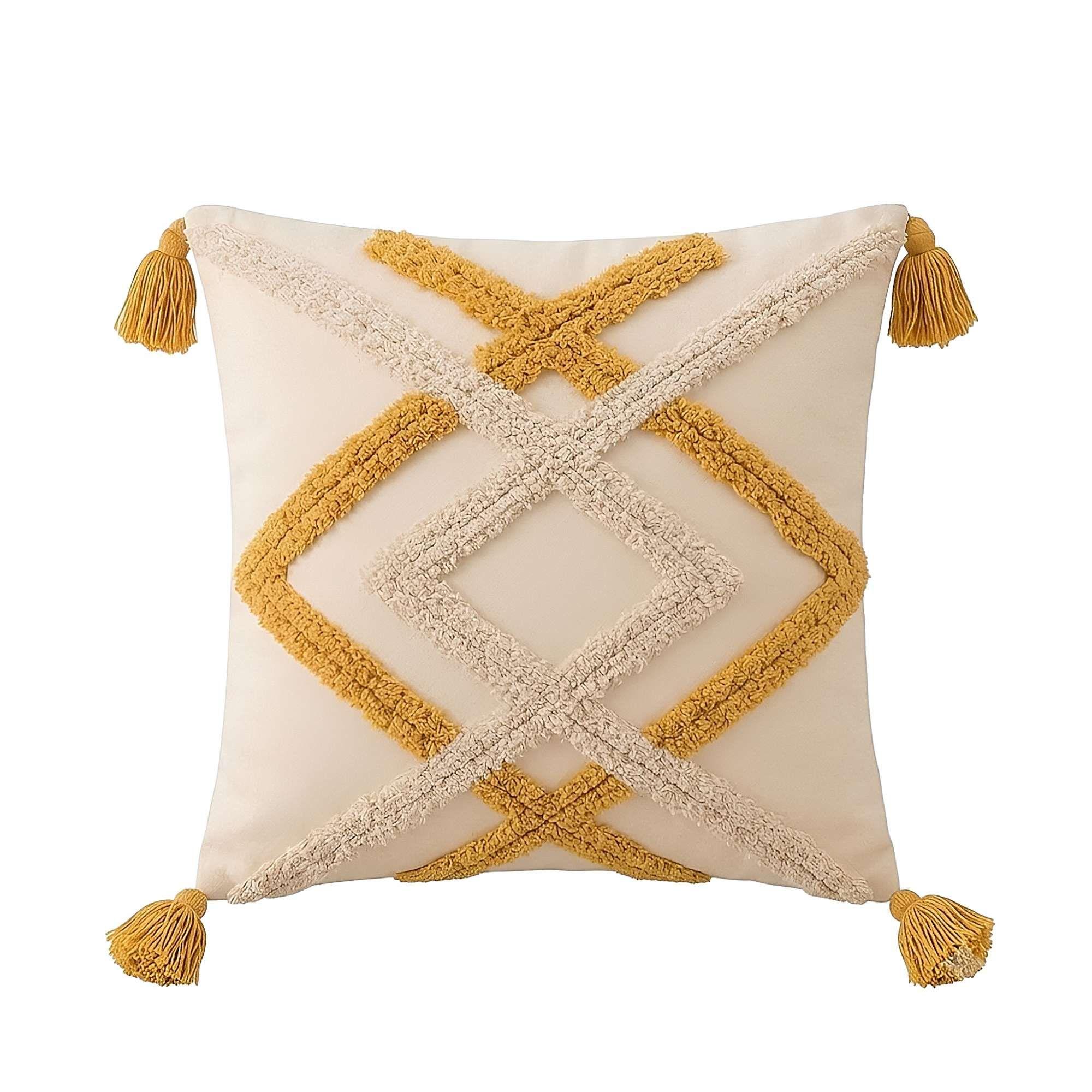 SET DE 4 FUNDAS DE COJIN BORDADA CON BORLAS 45X45 CM F32-1