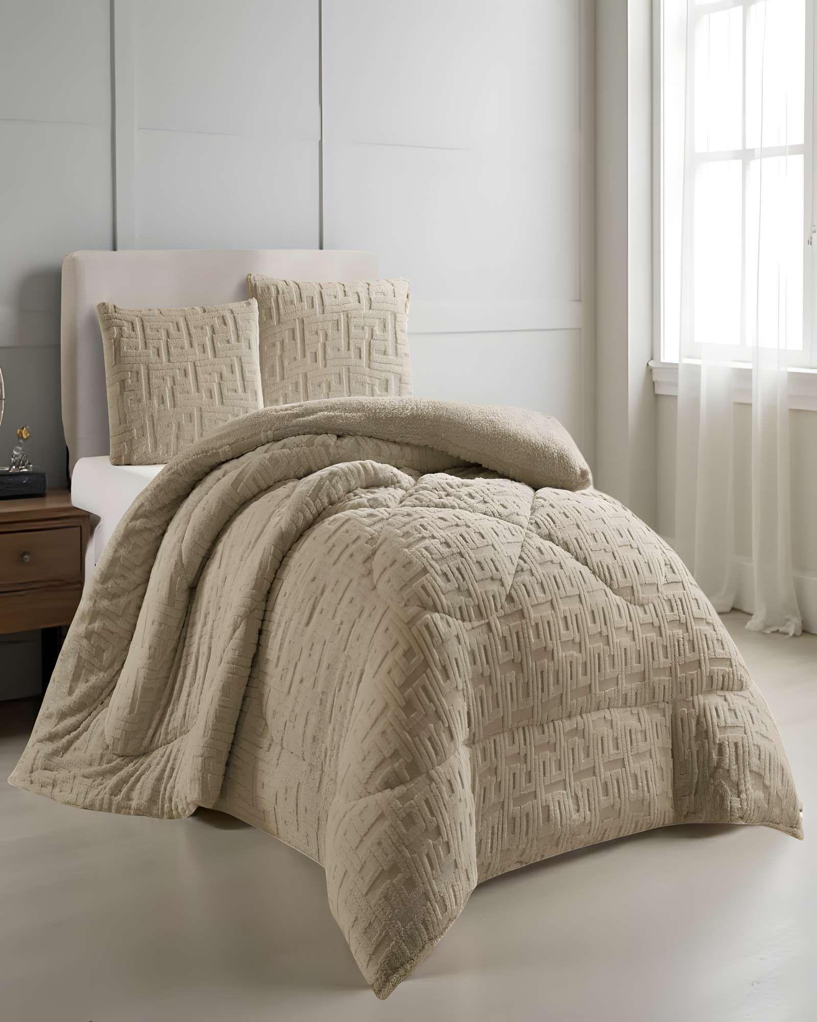 COBERTOR SHERPA TEXTURIZADO RH KING CAFÉ CLARO-3