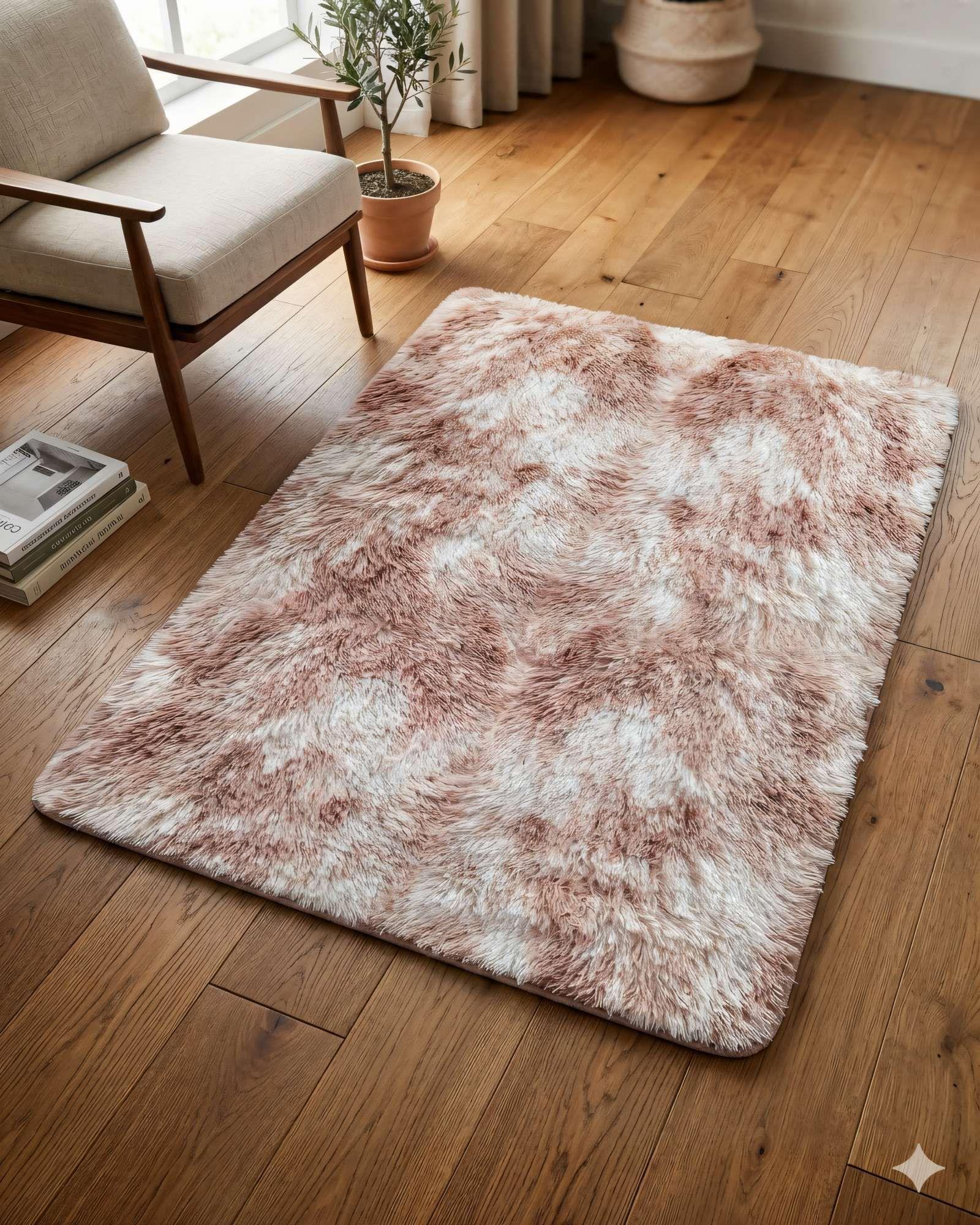 ALFOMBRA PELUDA 200X240   COLOR BEIGE CON BLANCO -3