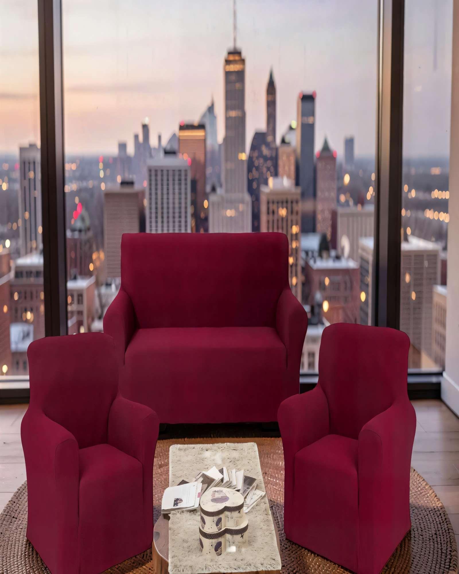 PACK DE FUNDAS DE SOFA CUADRILLE 3+1+1 COLOR BURDEO-2